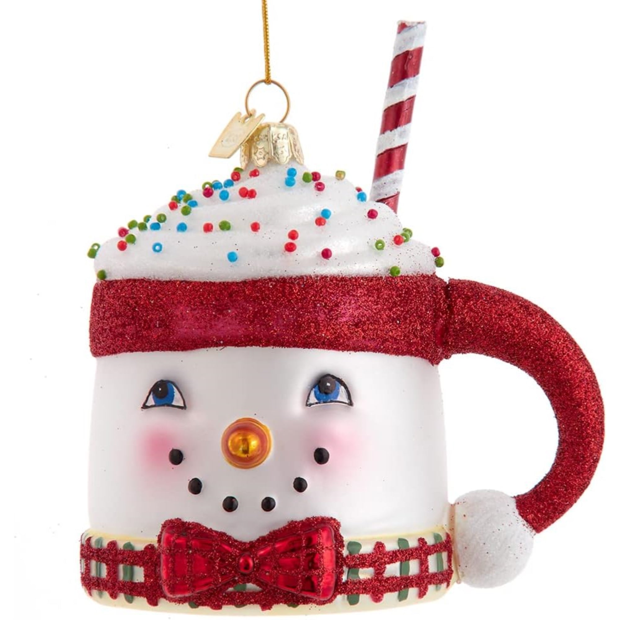 Kurt Adler Noble Gems Glass Ornament for Christmas Tree, Snowman Mug, 4.5"