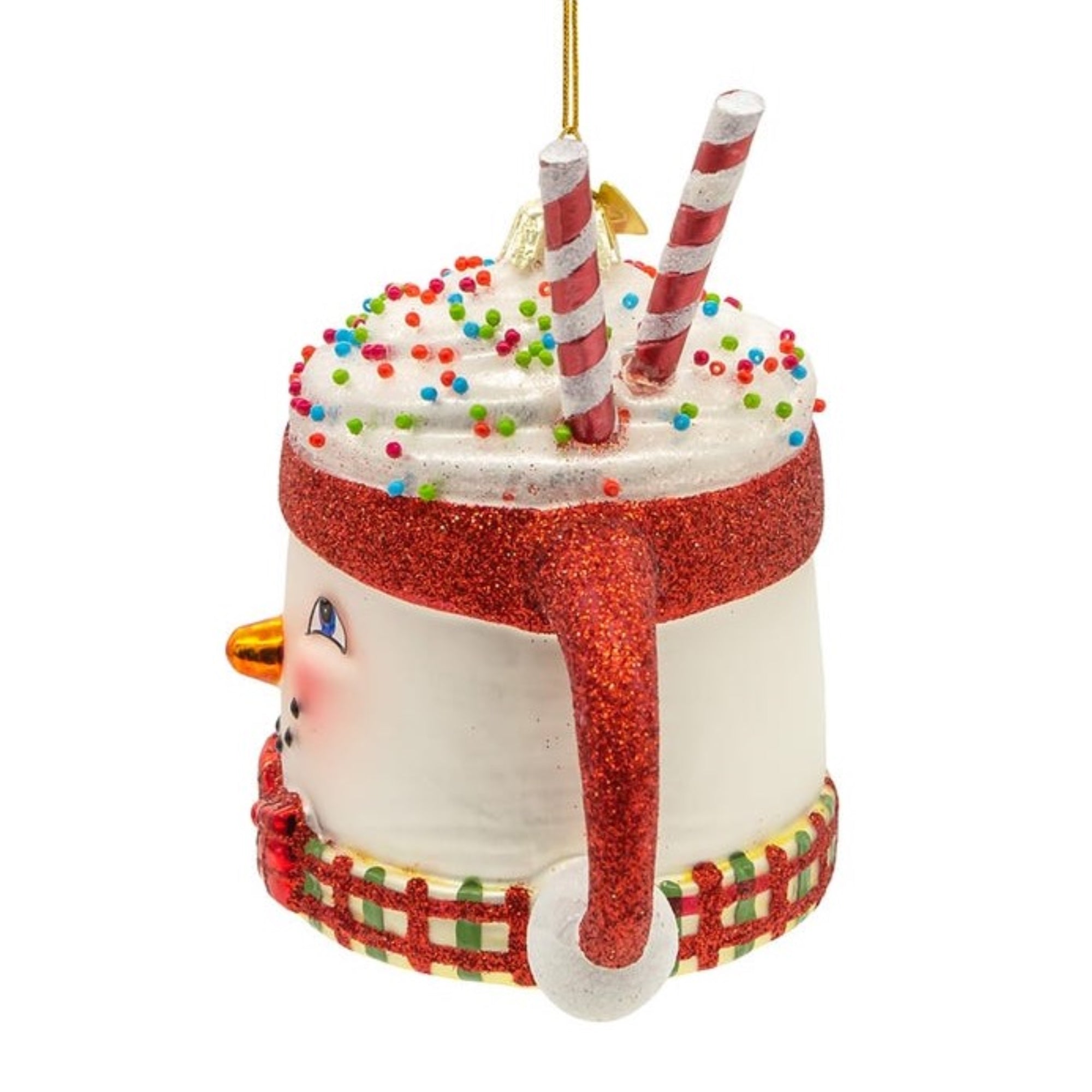 Kurt Adler Noble Gems Glass Ornament for Christmas Tree, Snowman Mug, 4.5"