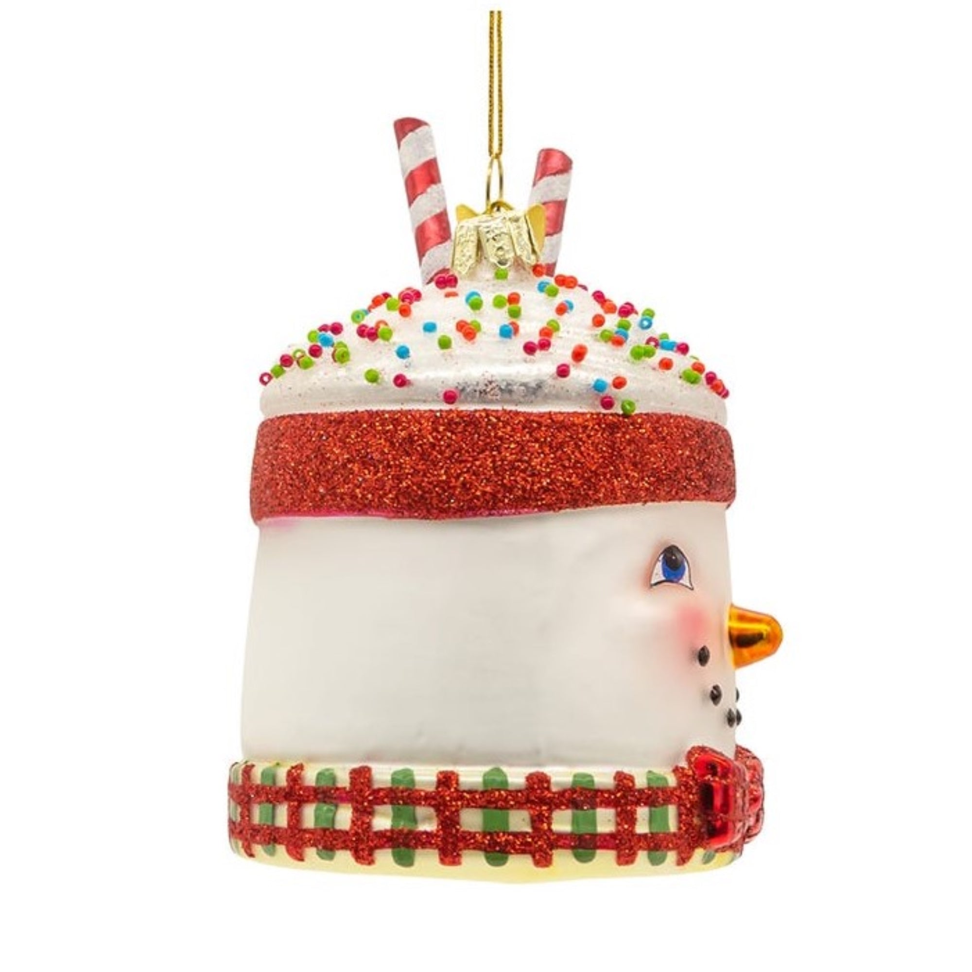 Kurt Adler Noble Gems Glass Ornament for Christmas Tree, Snowman Mug, 4.5"