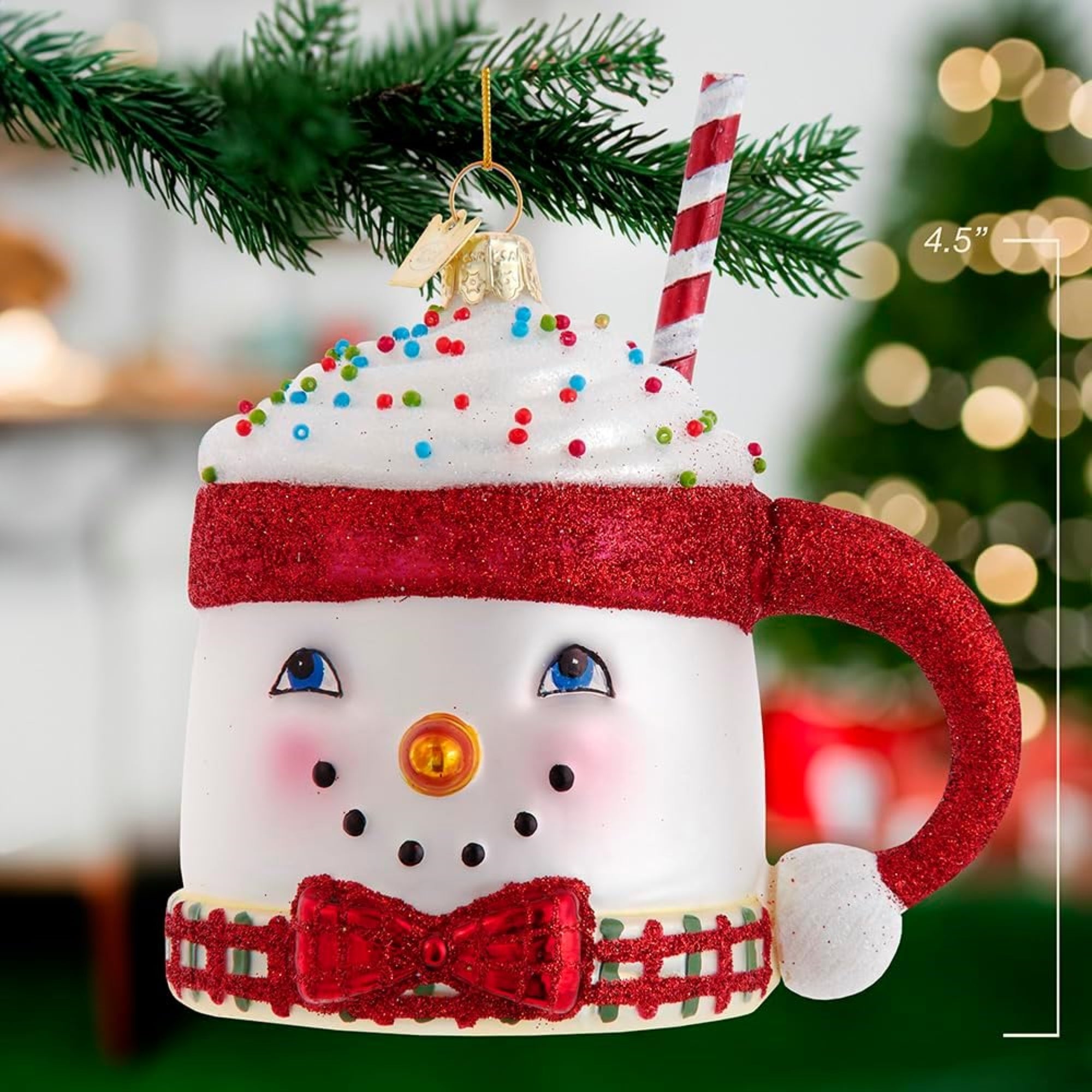 Kurt Adler Noble Gems Glass Ornament for Christmas Tree, Snowman Mug, 4.5"