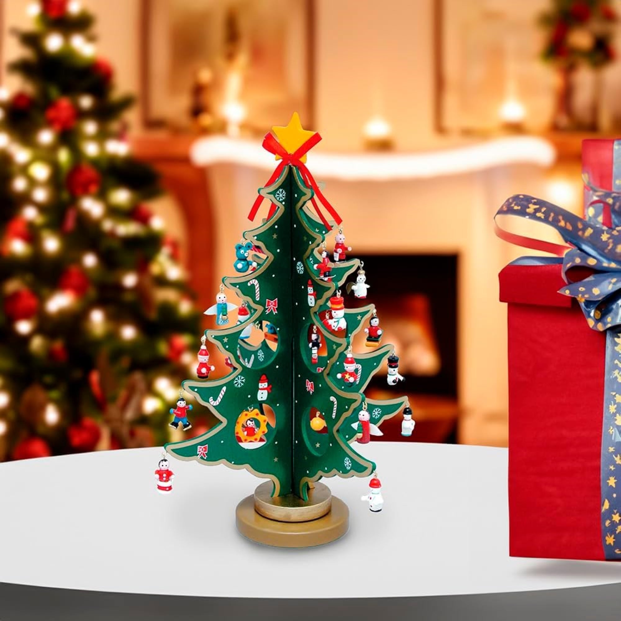 Kurt Adler Wooden Advent Christmas Tree with 24 Ornaments