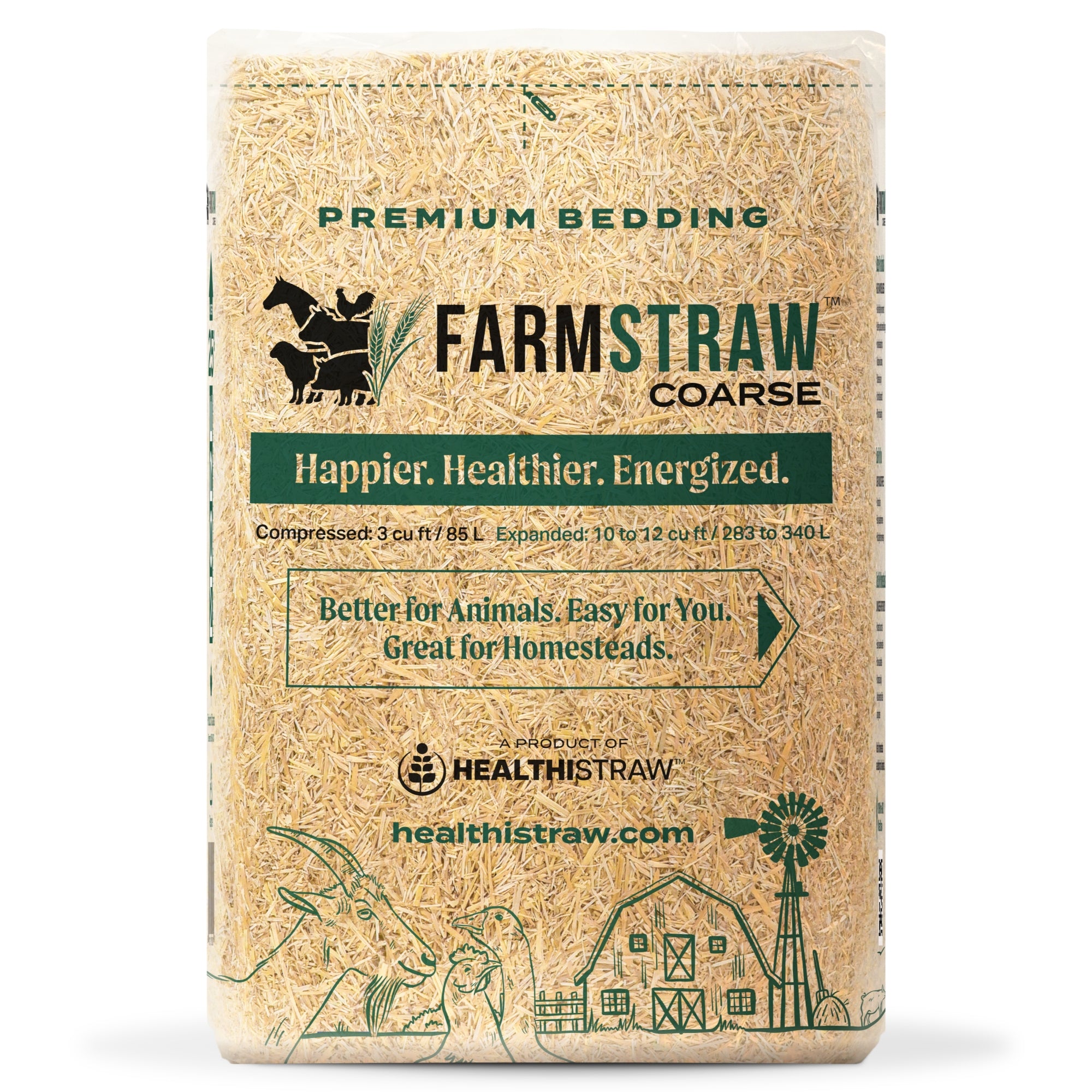 HealthiStraw FarmStraw Coarse Cut – All-Natural, Clean Animal Straw Bedding – 3 cu ft (25lb) Expands up to 10+ cu ft