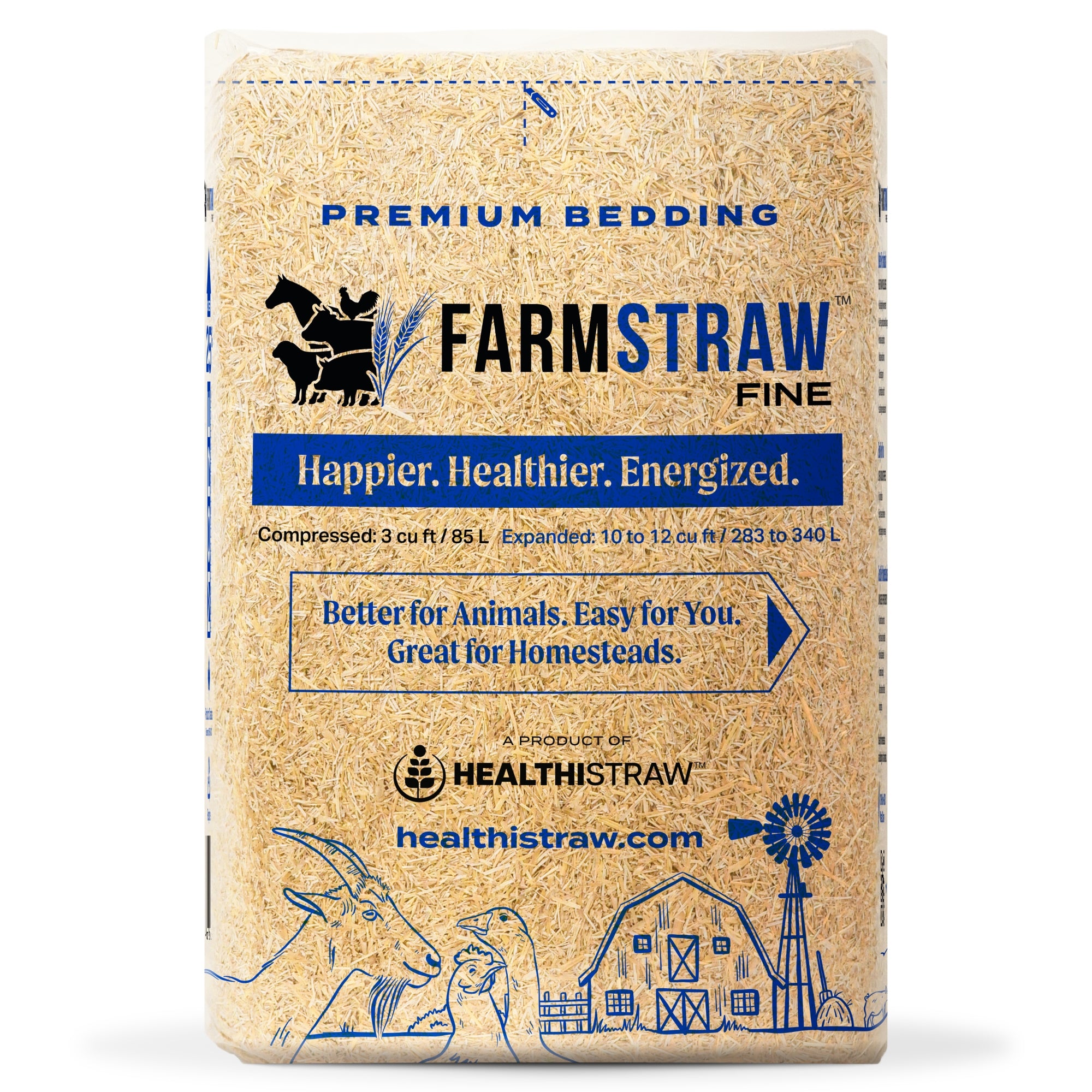HealthiStraw FarmStraw Fine Cut – All-Natural, Clean Animal Straw Bedding for Hobby Farms, Small Pets, 3 cu ft (Covers up to 12 cu ft)