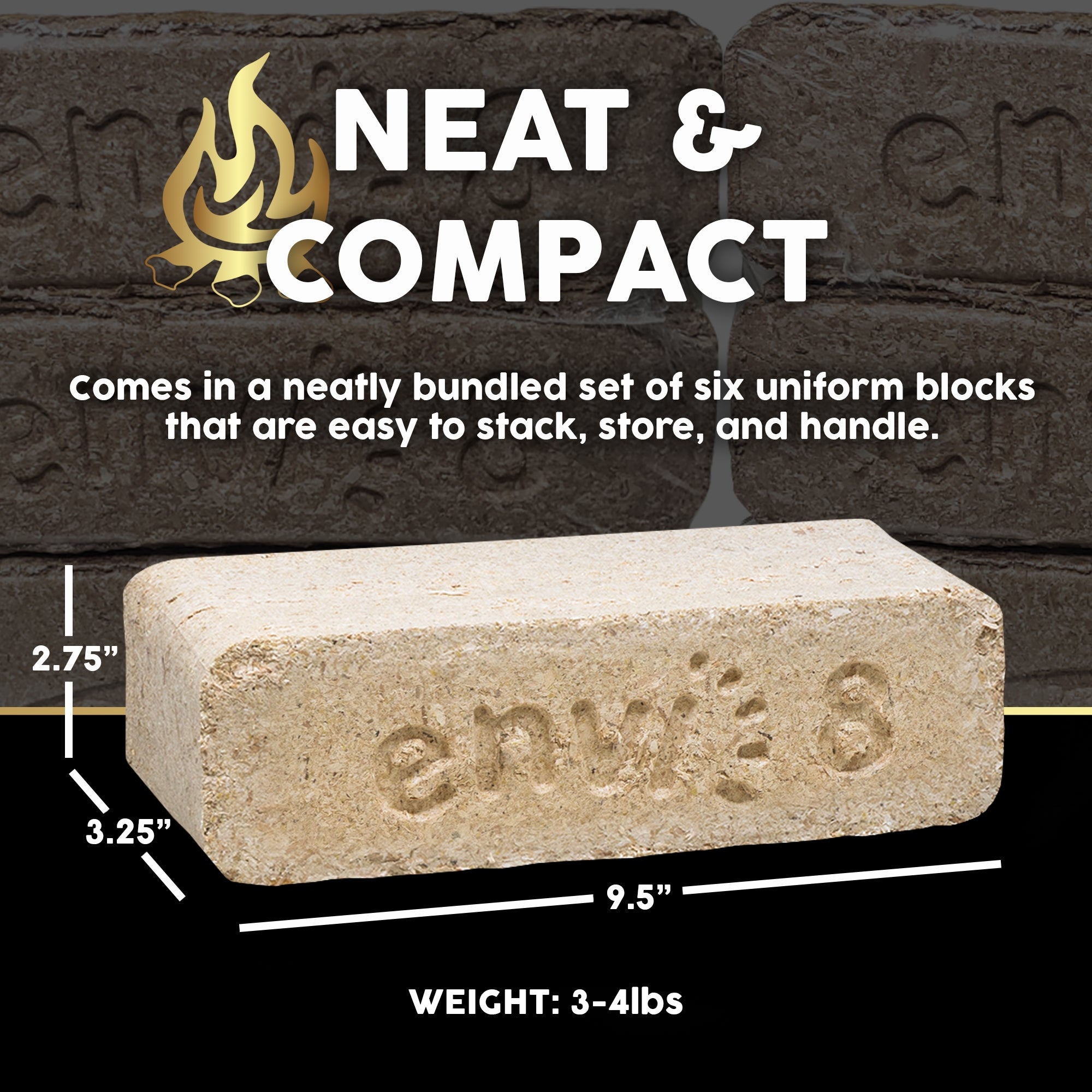Firewood Central Envi 8 Hardwood Fuel Blocks (6-Pack) – 100% Natural Compressed Sawdust, Long Burn & High Heat for Fireplaces, Stoves & Fire Pits – by Bio-Diversity
