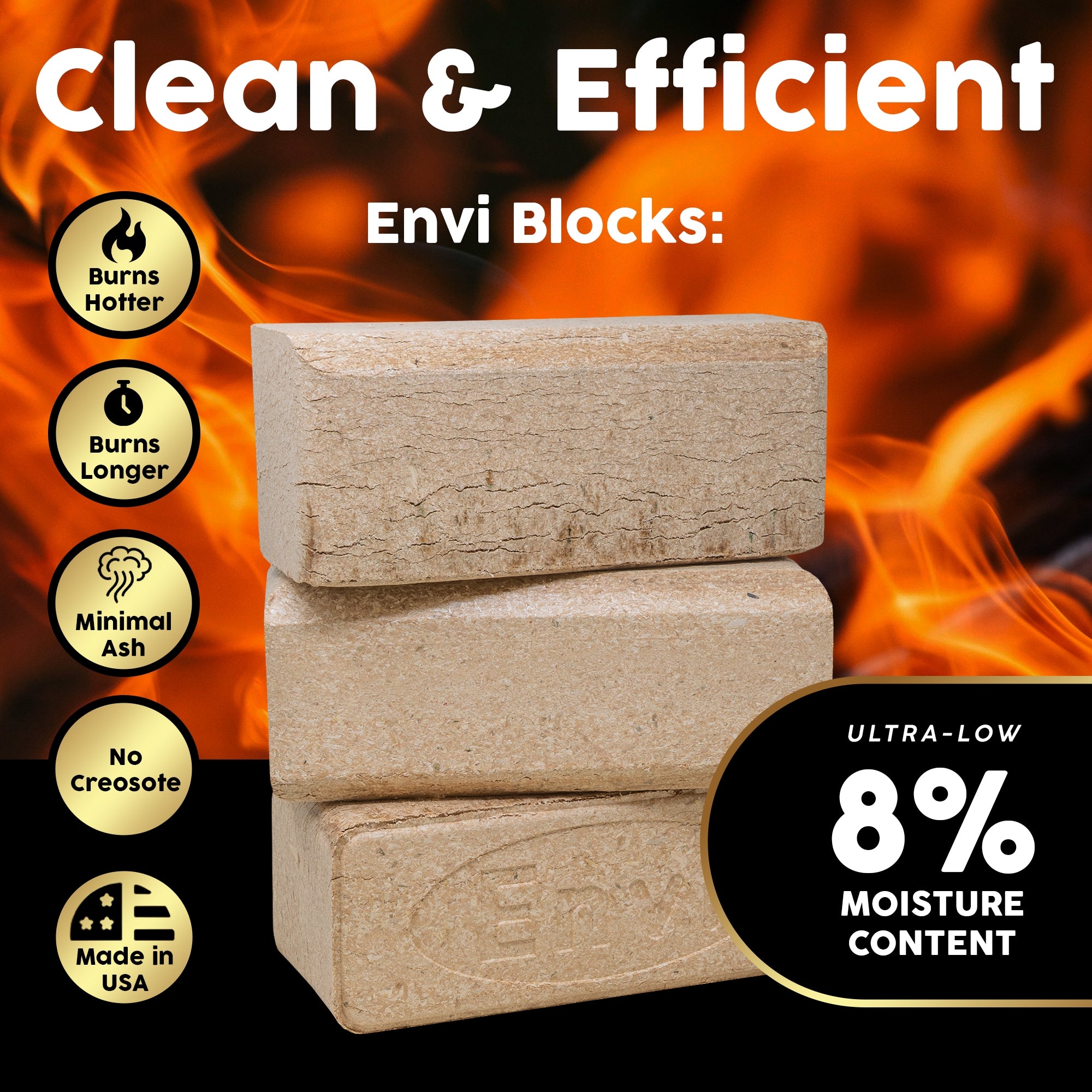 Firewood Central Envi Hardwood Fuel Blocks (3-Pack) – 100% Natural Compressed Sawdust, Long Burn & High Heat for Fireplaces, Stoves & Fire Pits – by Bio-Diversity