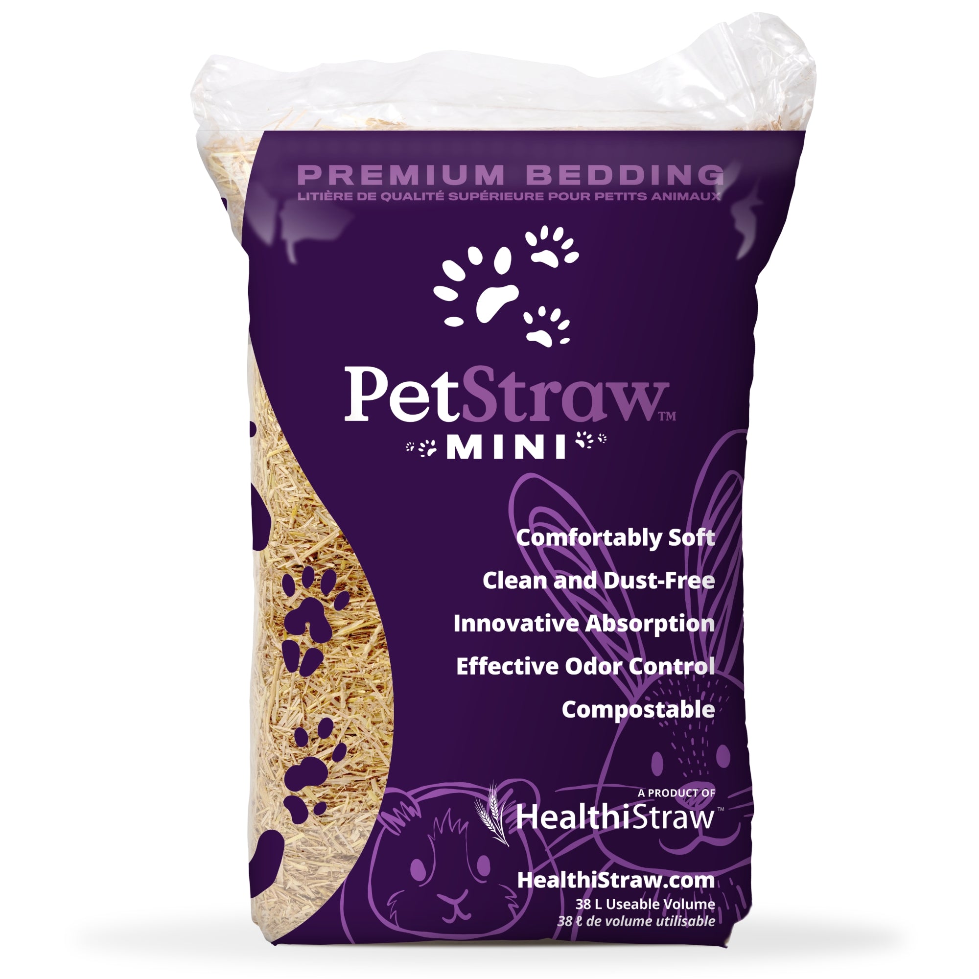 HealthiStraw PetStraw Mini Wheat Straw Bedding for Small Pets – Dust & Allergen-Free, Absorbent, Soft, Sustainable, 38 L (4 lbs)