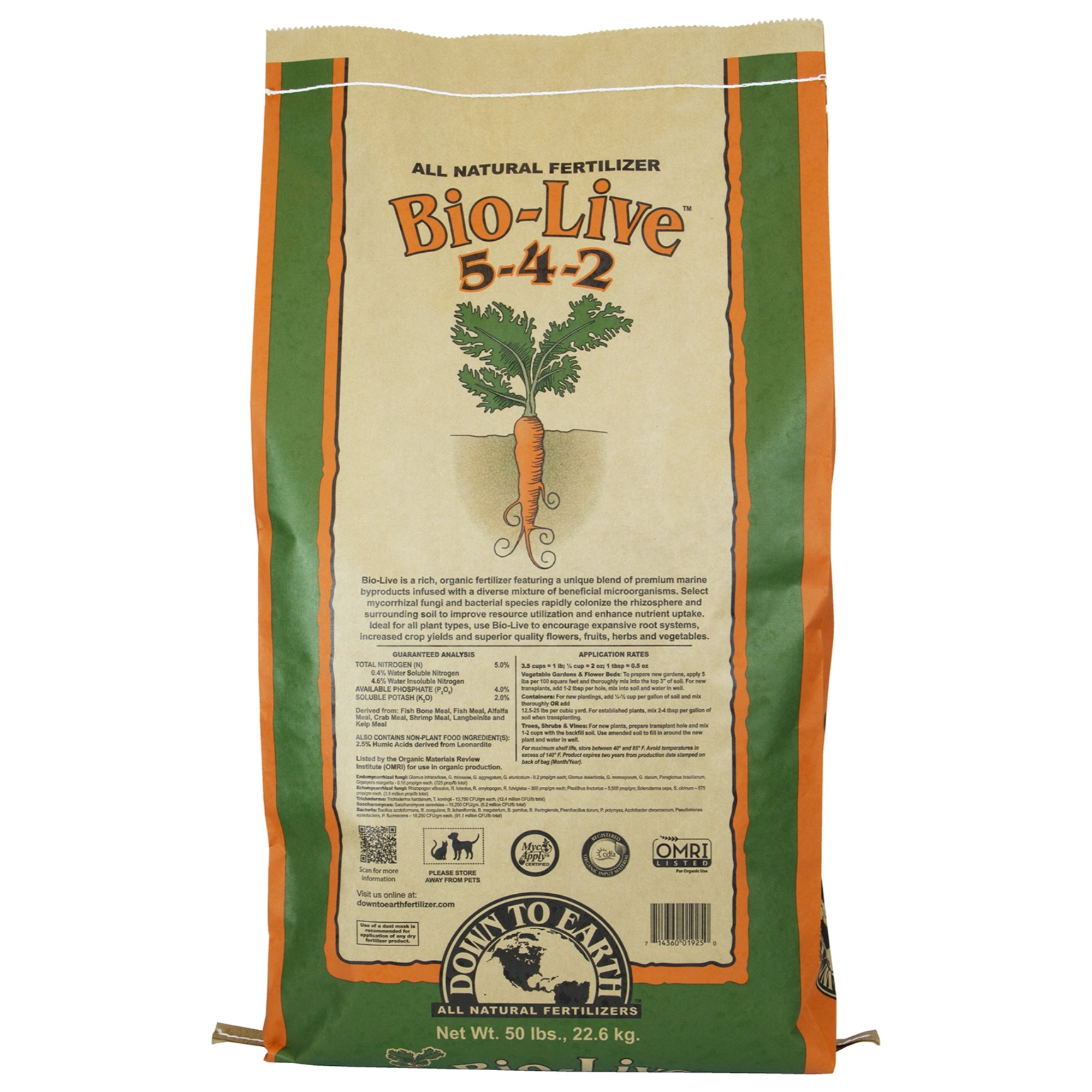 Down to Earth Organic Bio-Live Fertilizer Mix 5-4-2