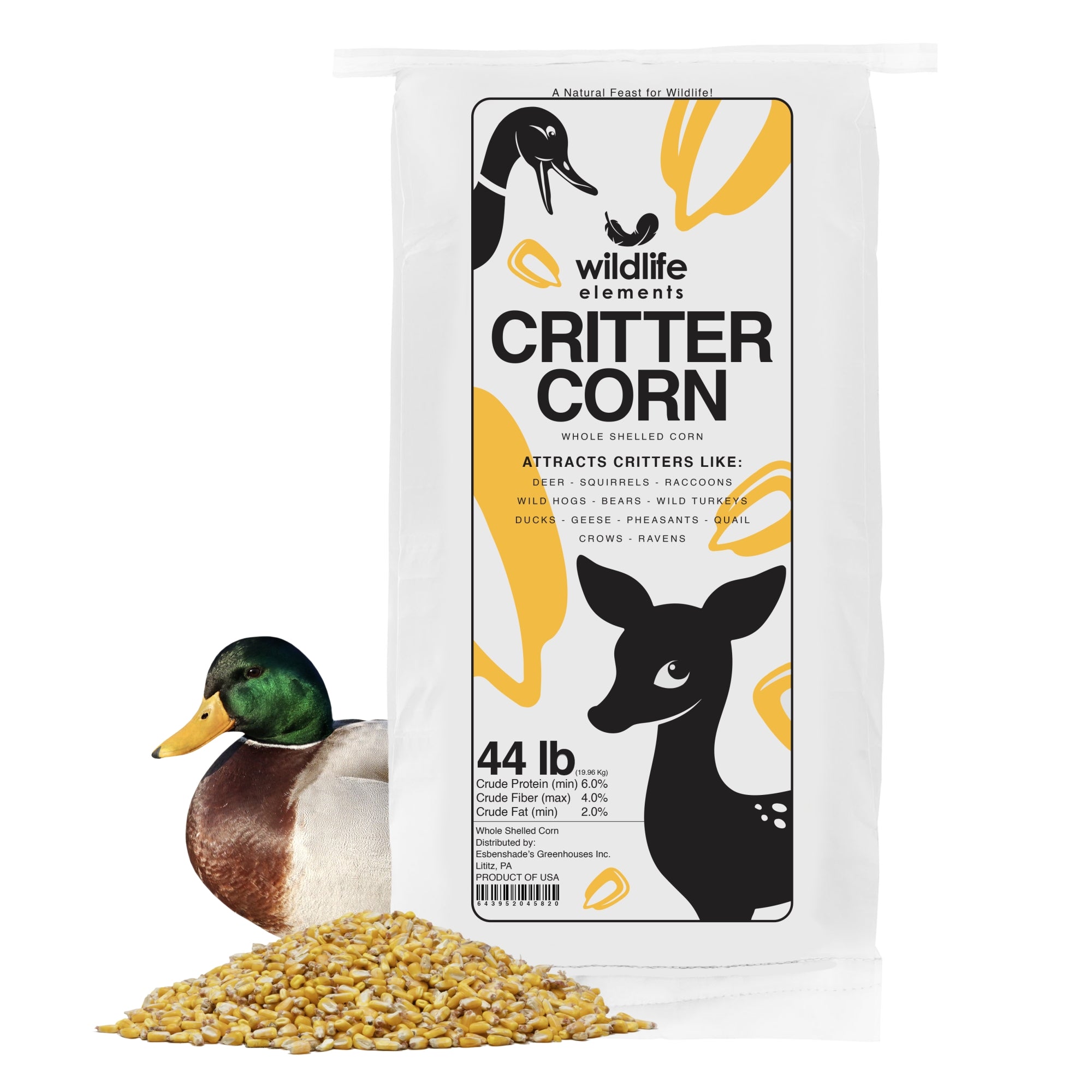 Wildlife Elements Critter Corn, Natural Whole Shelled Corn for Wildlife, USA Sourced, 44lb
