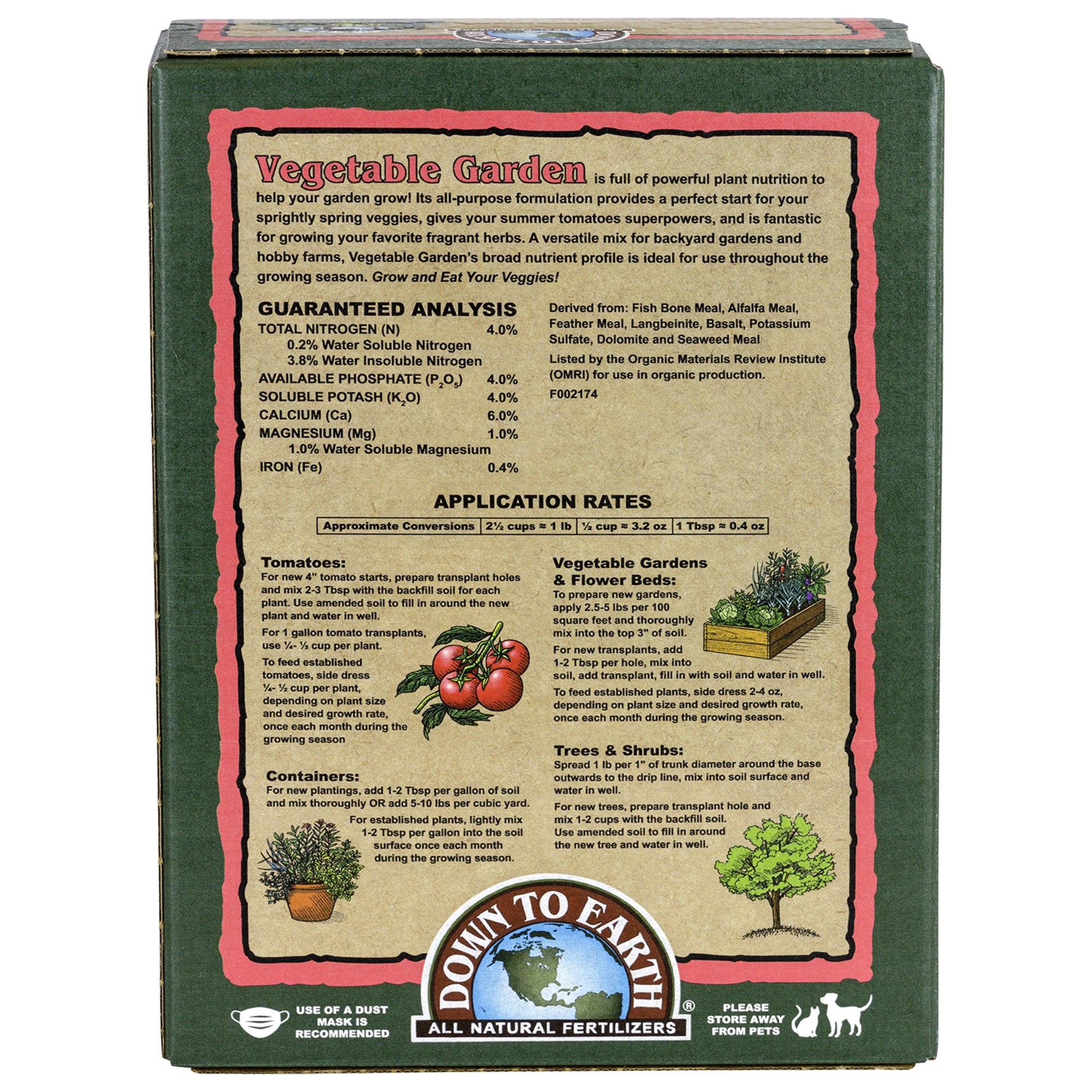 Down to Earth Organic Vegetable Garden Fertilizer 4-4-4