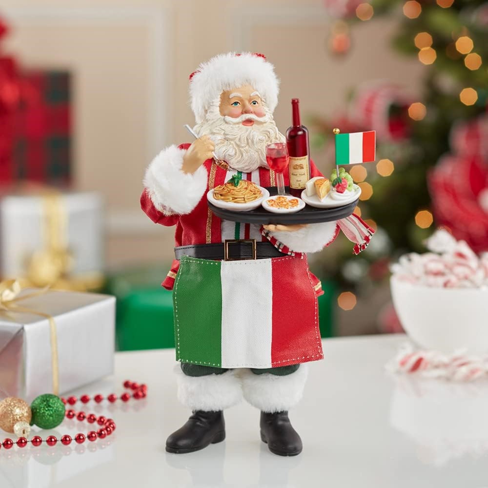 Kurt Adler Fabriché Musical Italian Santa Standing Christmas Figurine, Plays "Jingle Bells" — 10.5"