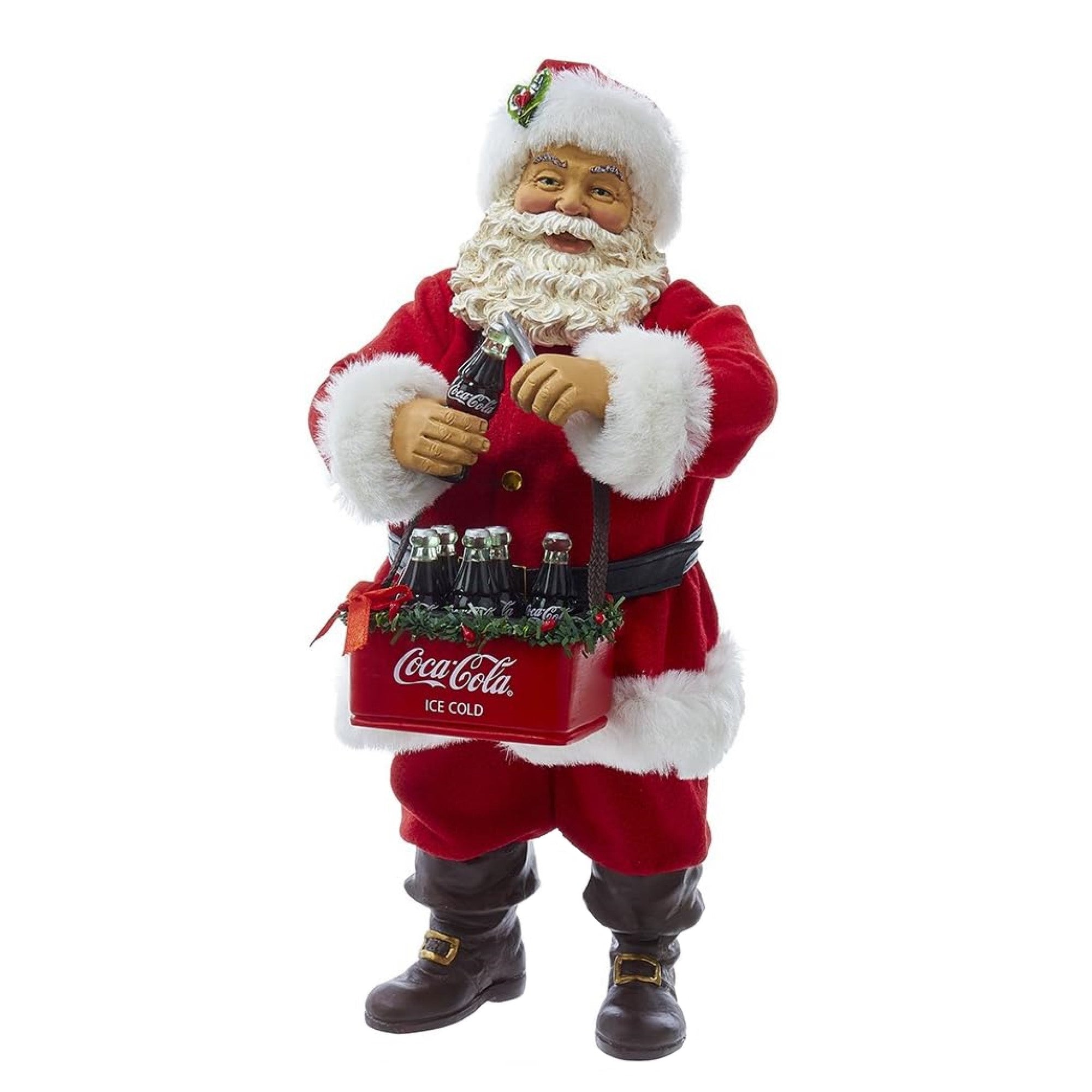 Kurt Adler Fabriche Christmas Figurine, Coca-Cola Santa Opening a Coke 10.5in