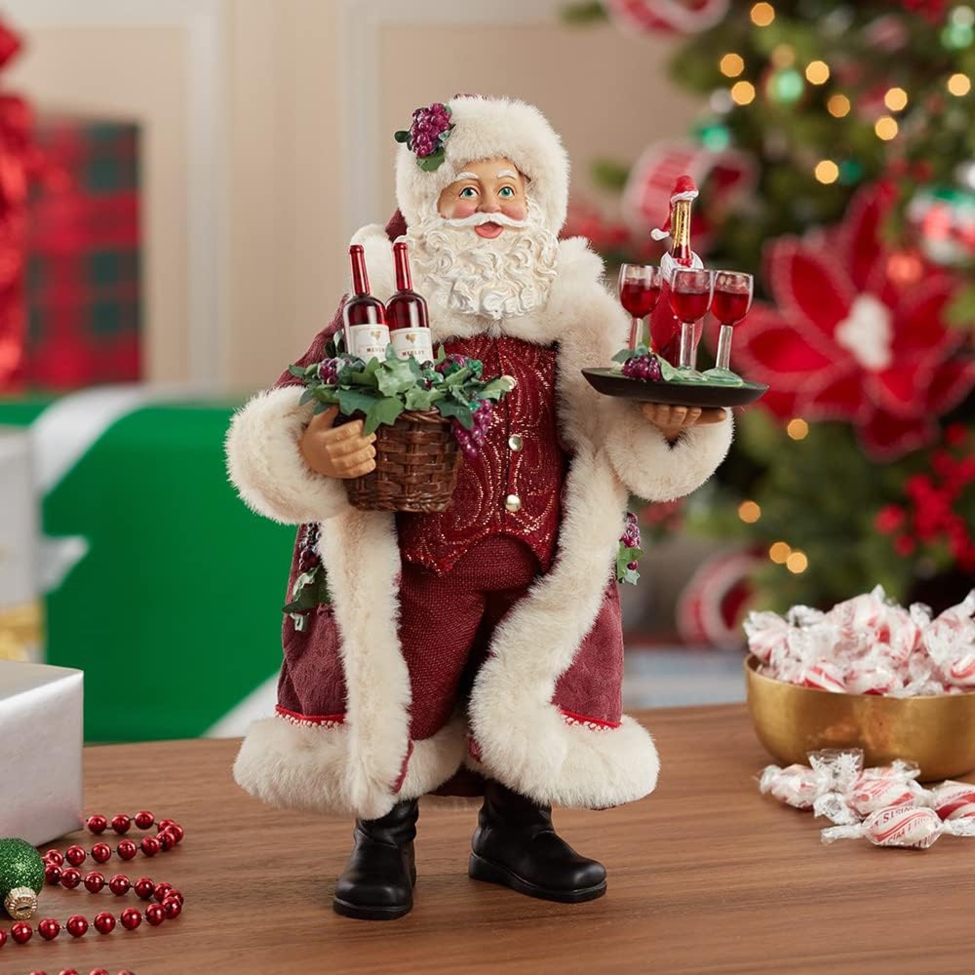 Kurt Adler Fabriche Christmas Figurine, Santa Holding Wine, 11.5in