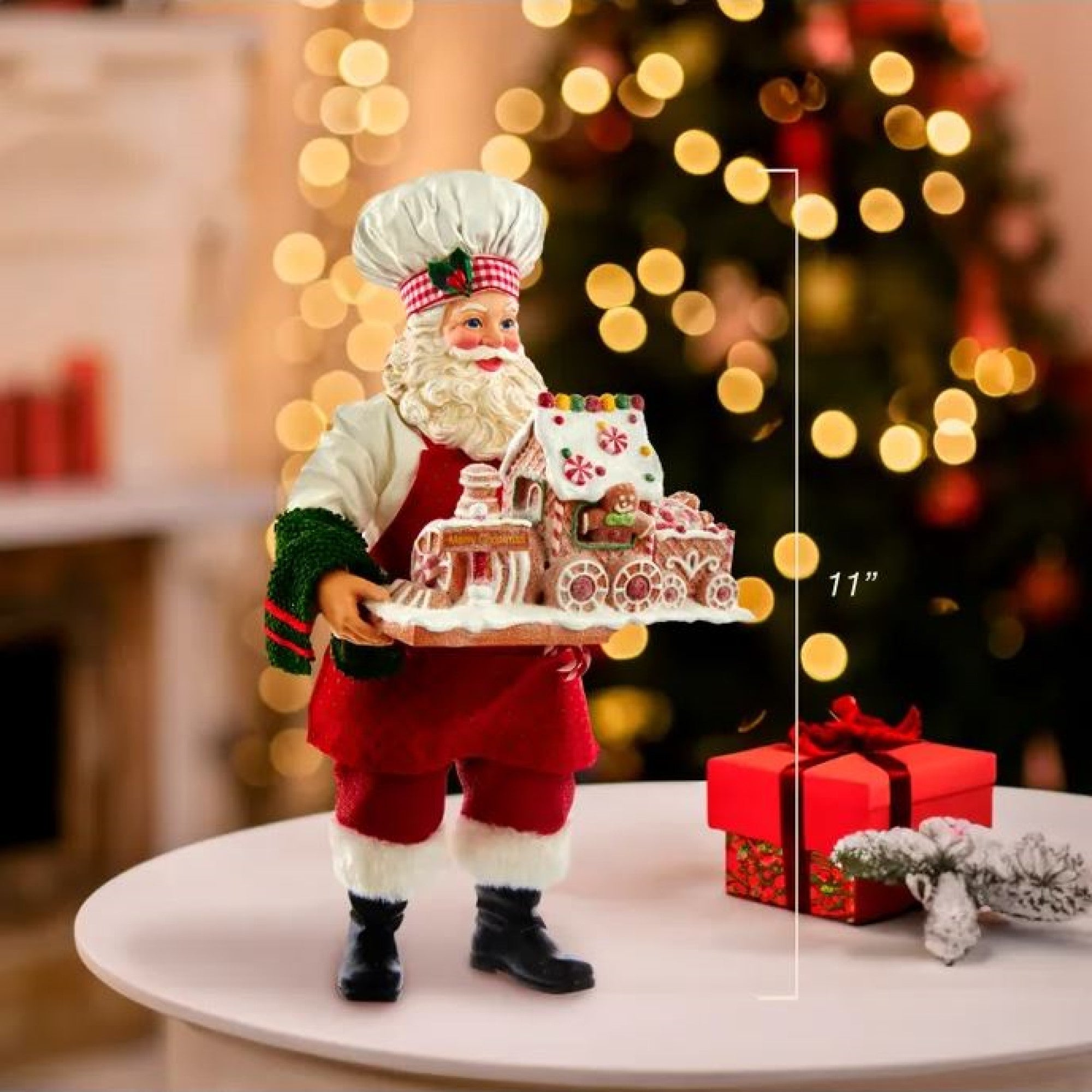 Kurt Adler Fabriche Christmas Figurine, Chef Santa with Gingerbread Train, 11in