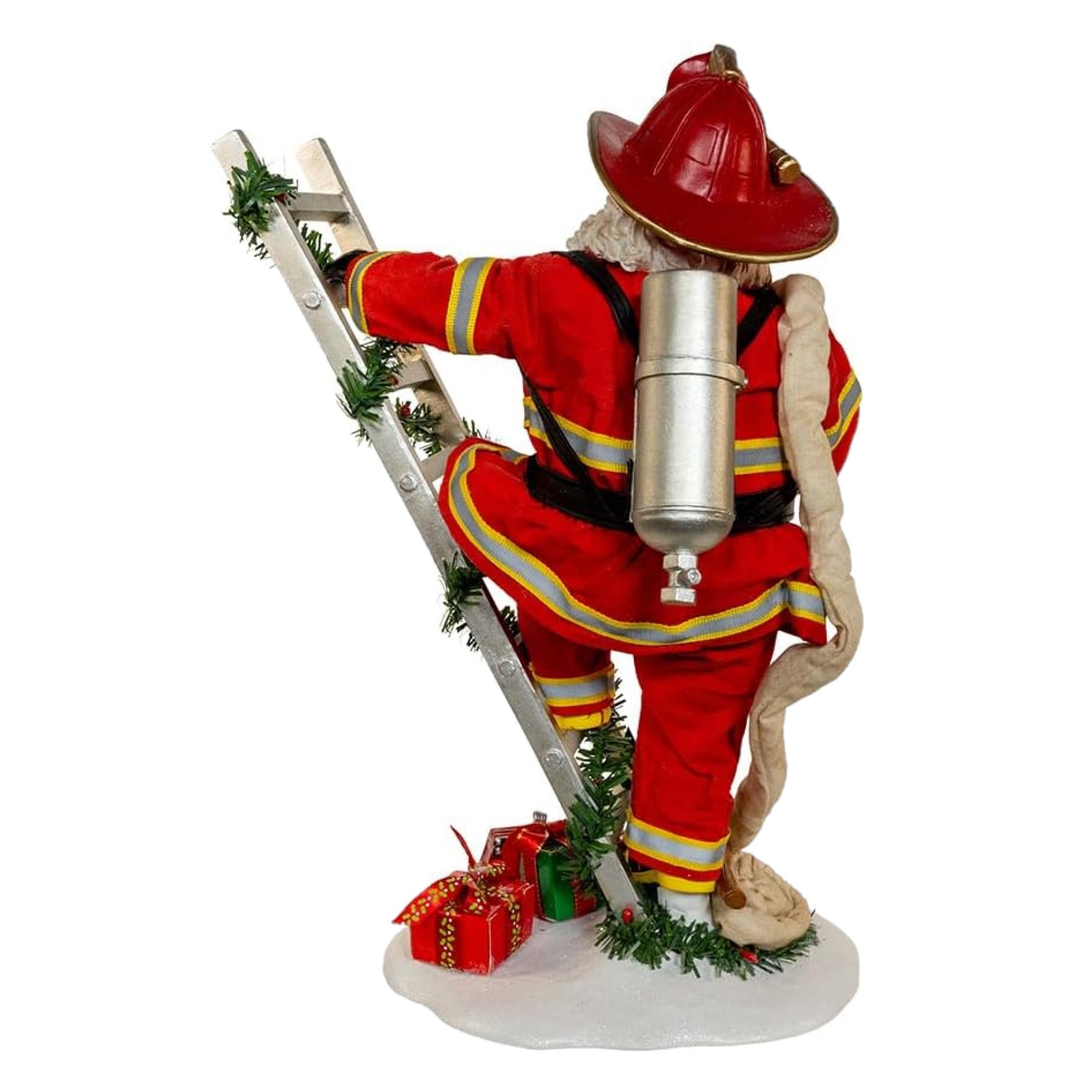 Kurt Adler Fabriche Christmas Figurine, Fireman Santa on Ladder, 11.5in