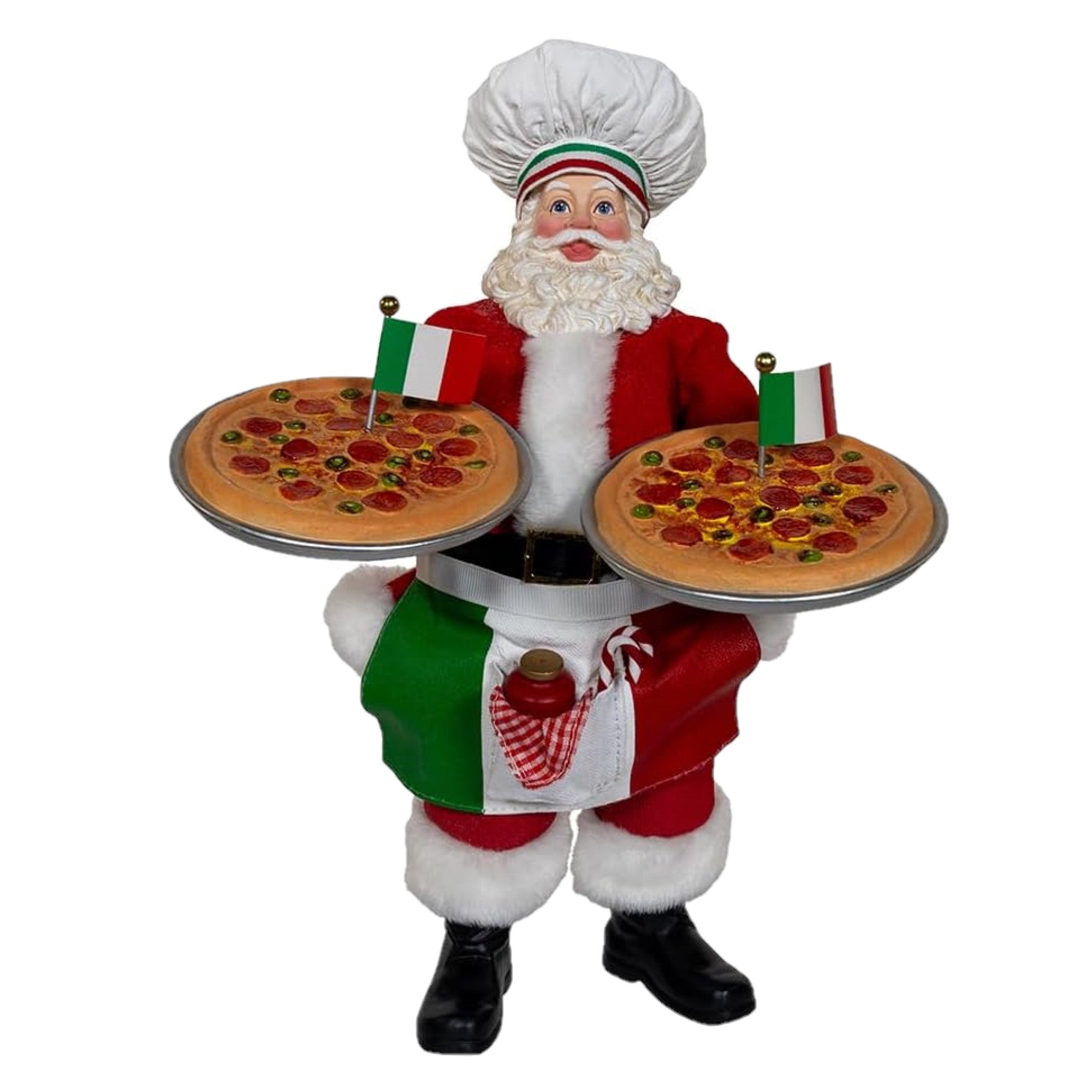 Kurt Adler Fabriche Christmas Figurine, Chef Santa with Two Pizzas, 11in