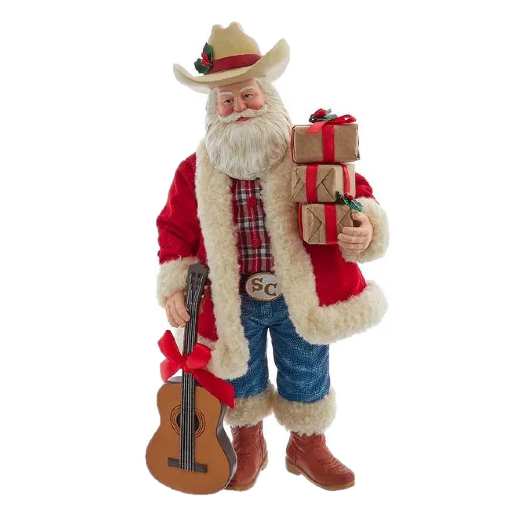 Kurt Adler Fabriche Christmas Figurine, Western Santa with Guitar, 11in