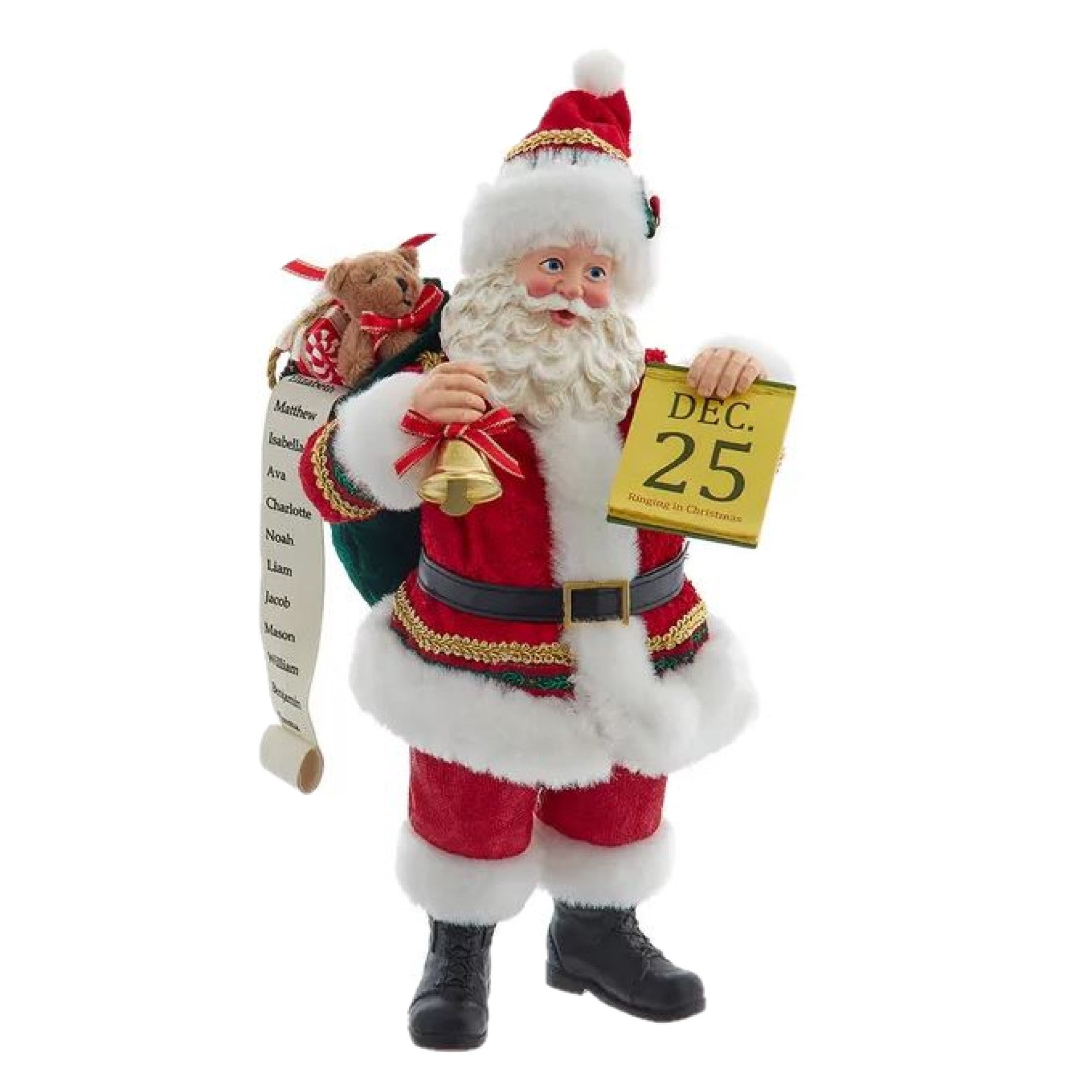 Kurt Adler Fabriche Christmas Figurine, Santa with December 25th Calendar, 10.5in