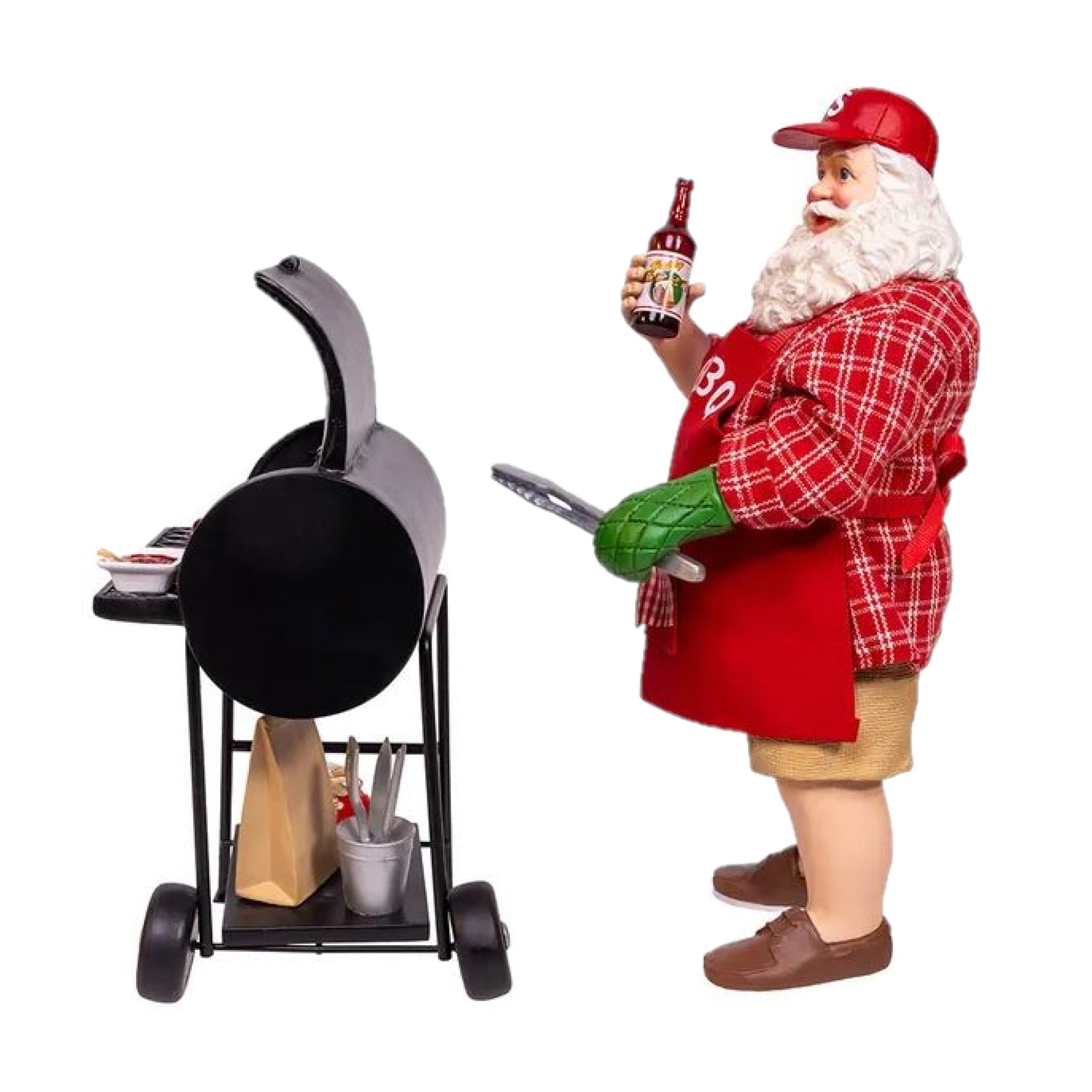 Kurt Adler Fabriche Christmas Figurine, Santa with Barbecue Grill, 10.75in (Set of 2)