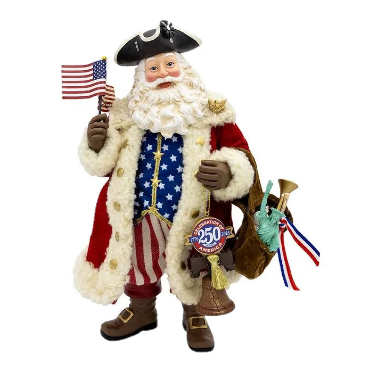 Kurt Adler Fabriche Musical Figurine, America's 250th Anniversary Santa, 11"