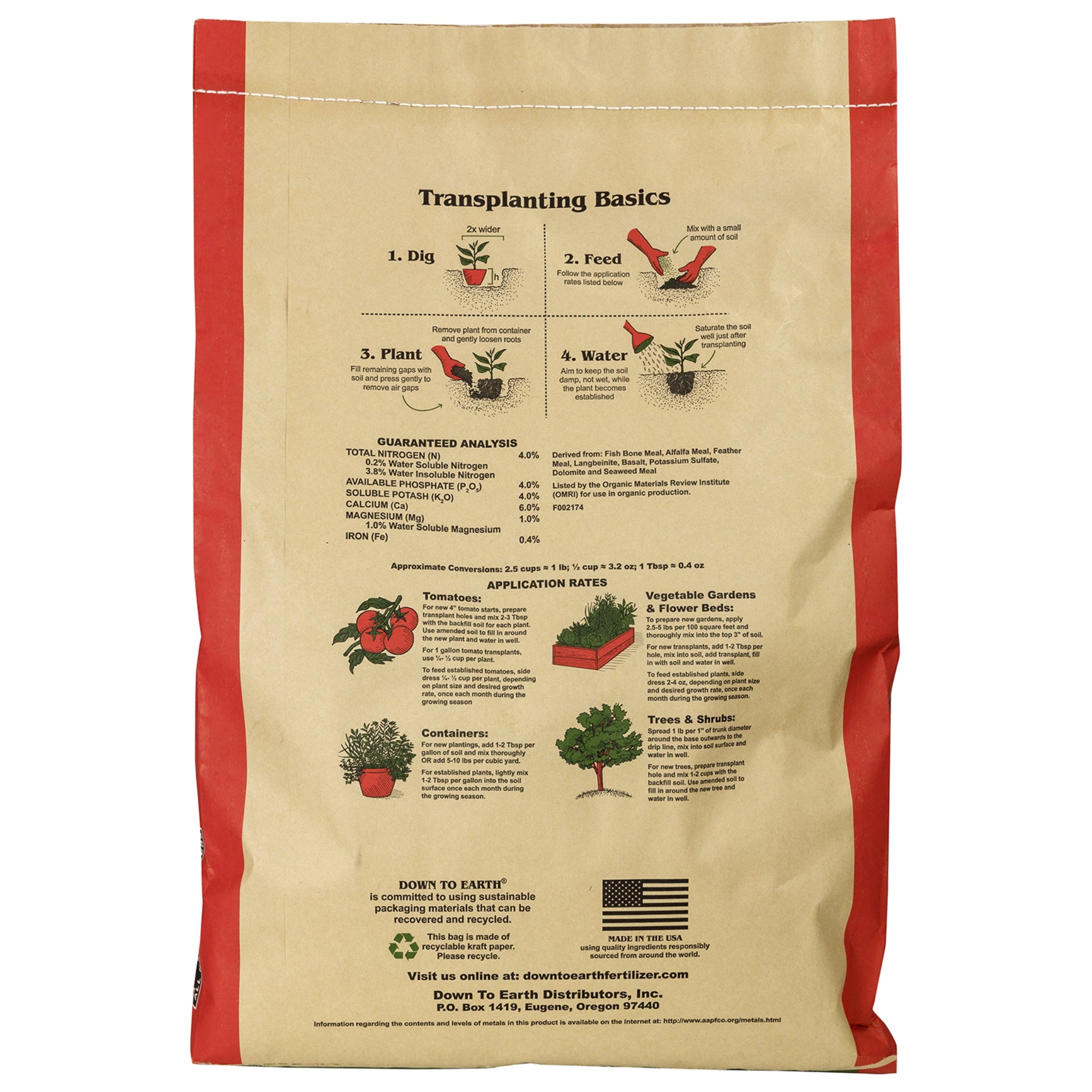 Down to Earth Organic Vegetable Garden Fertilizer 4-4-4