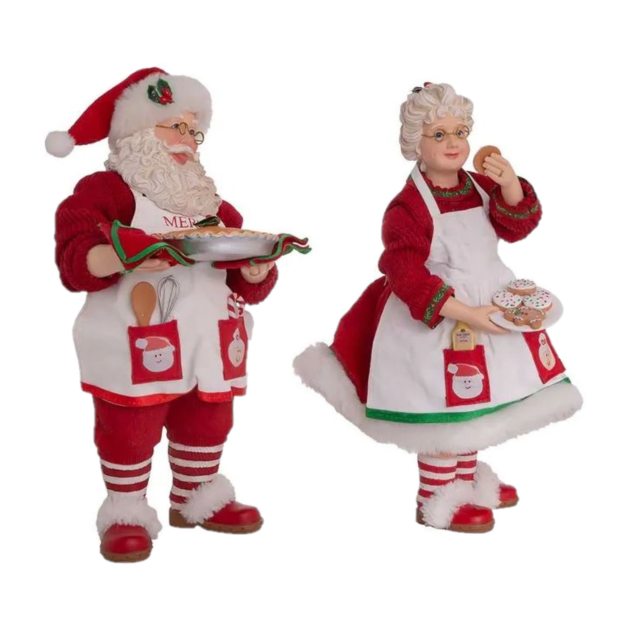 Kurt Adler Fabriche Christmas Figurines, Mr. and Mrs. Claus with Desserts, 10.5in (Set of 2)