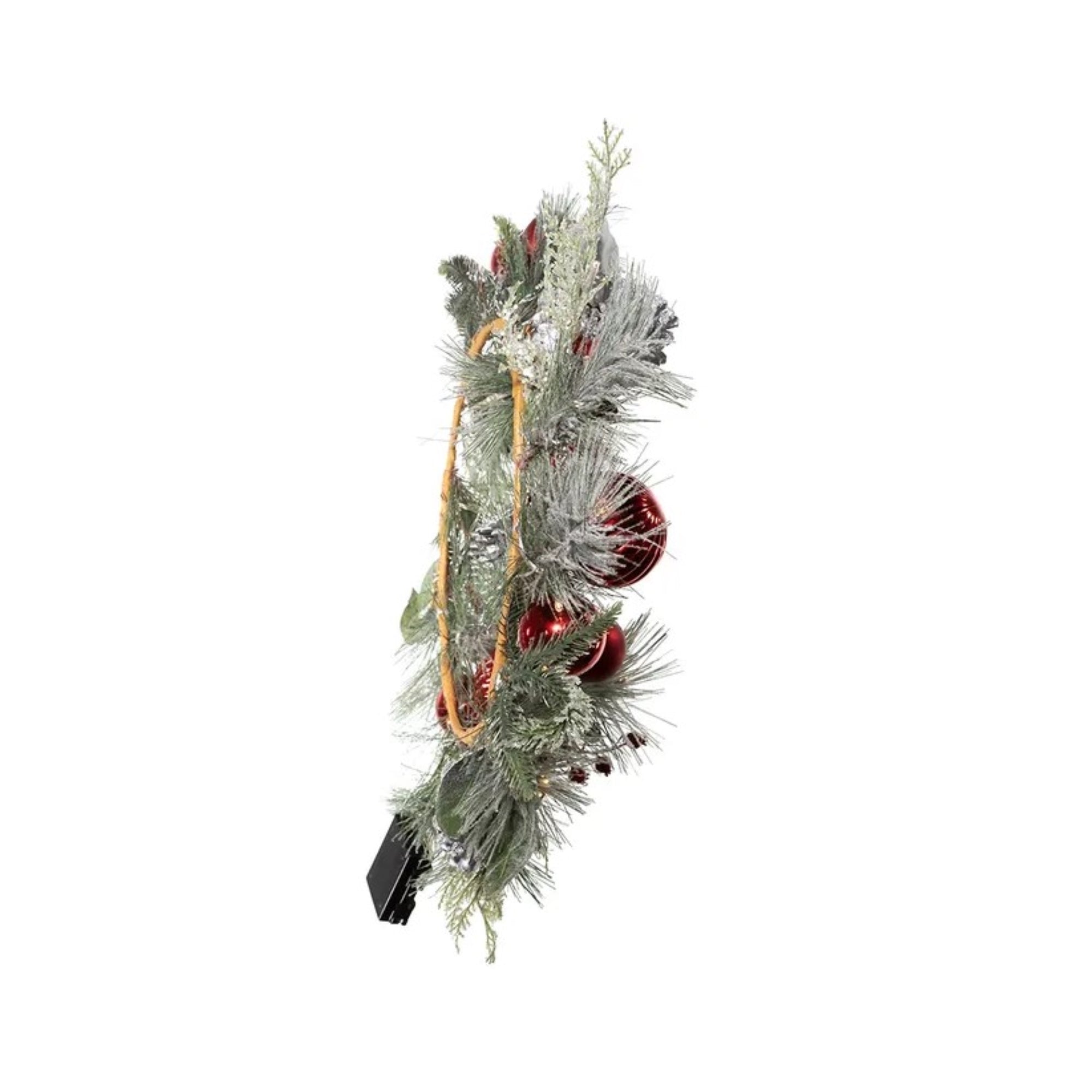 Kurt Adler Unlit Christmas Wreath, Silver Pinecone and Red Ornaments, 22in