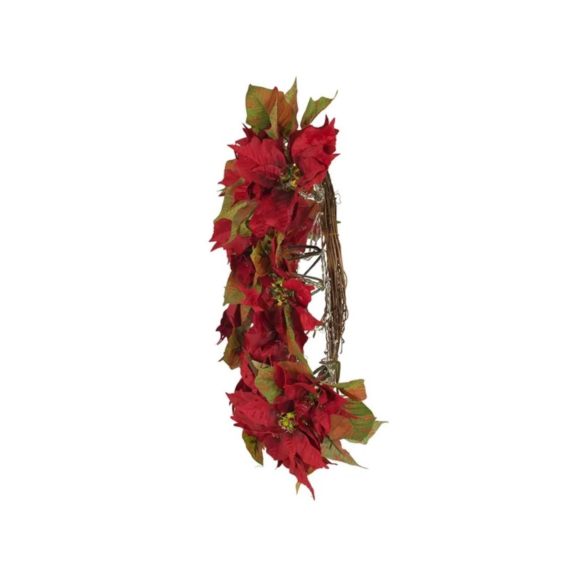 Kurt Adler Lit Christmas Poinsettia Wreath, Warm White LED Light, 24in