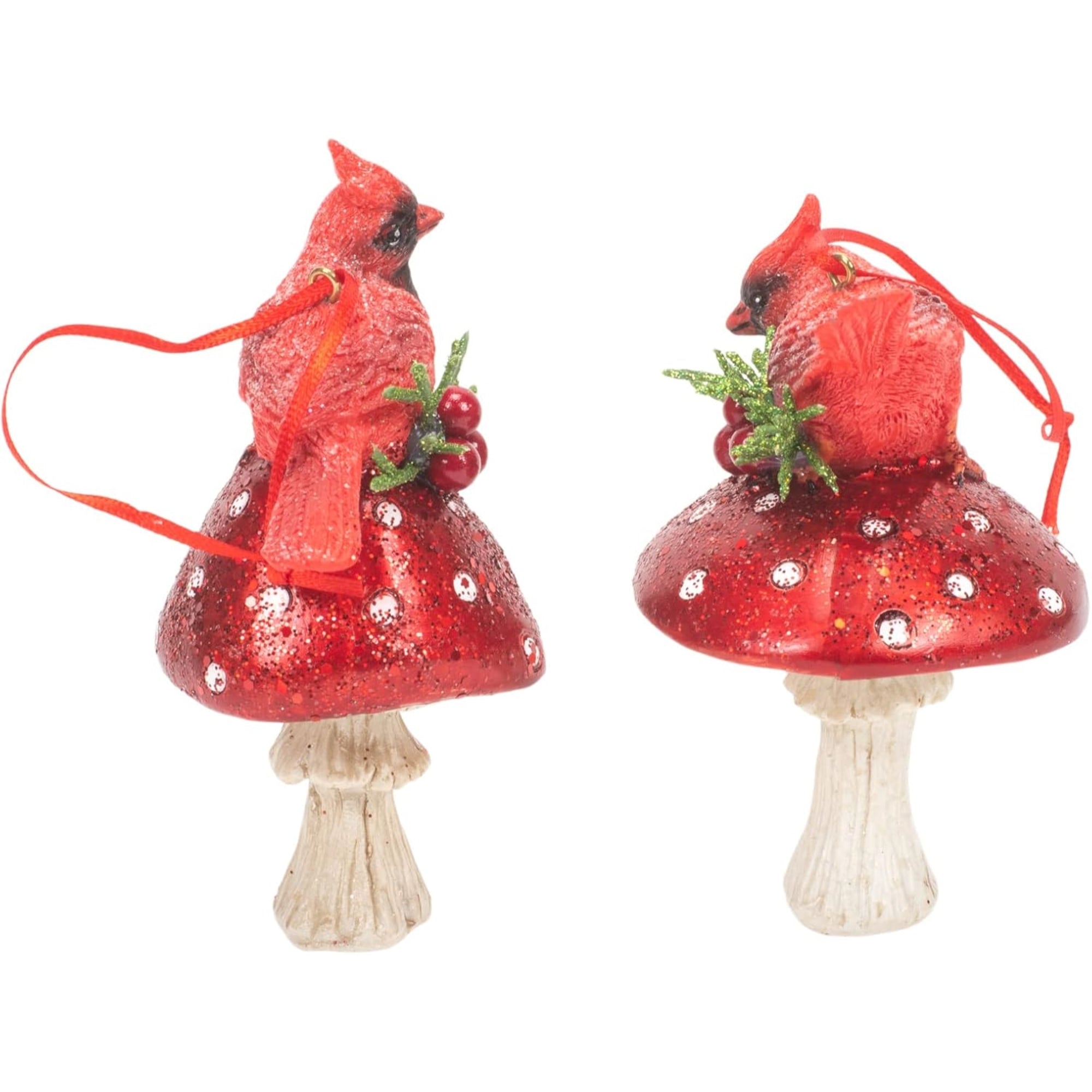 Kurt Adler Hanging Resin Mushroom Ornament, 2 Assorted Styles, 1 Pack, 4.5"