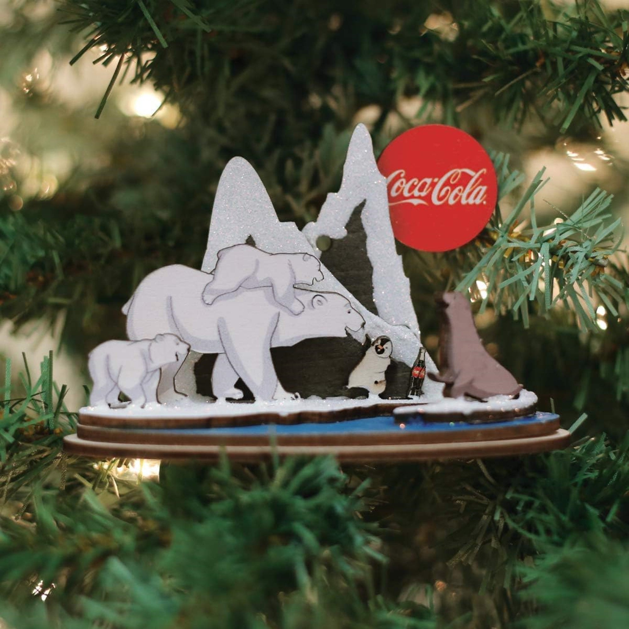 Old World Christmas Ginger Cottages Wooden Ornament for Christmas Tree, Coca-Cola Polar Bears