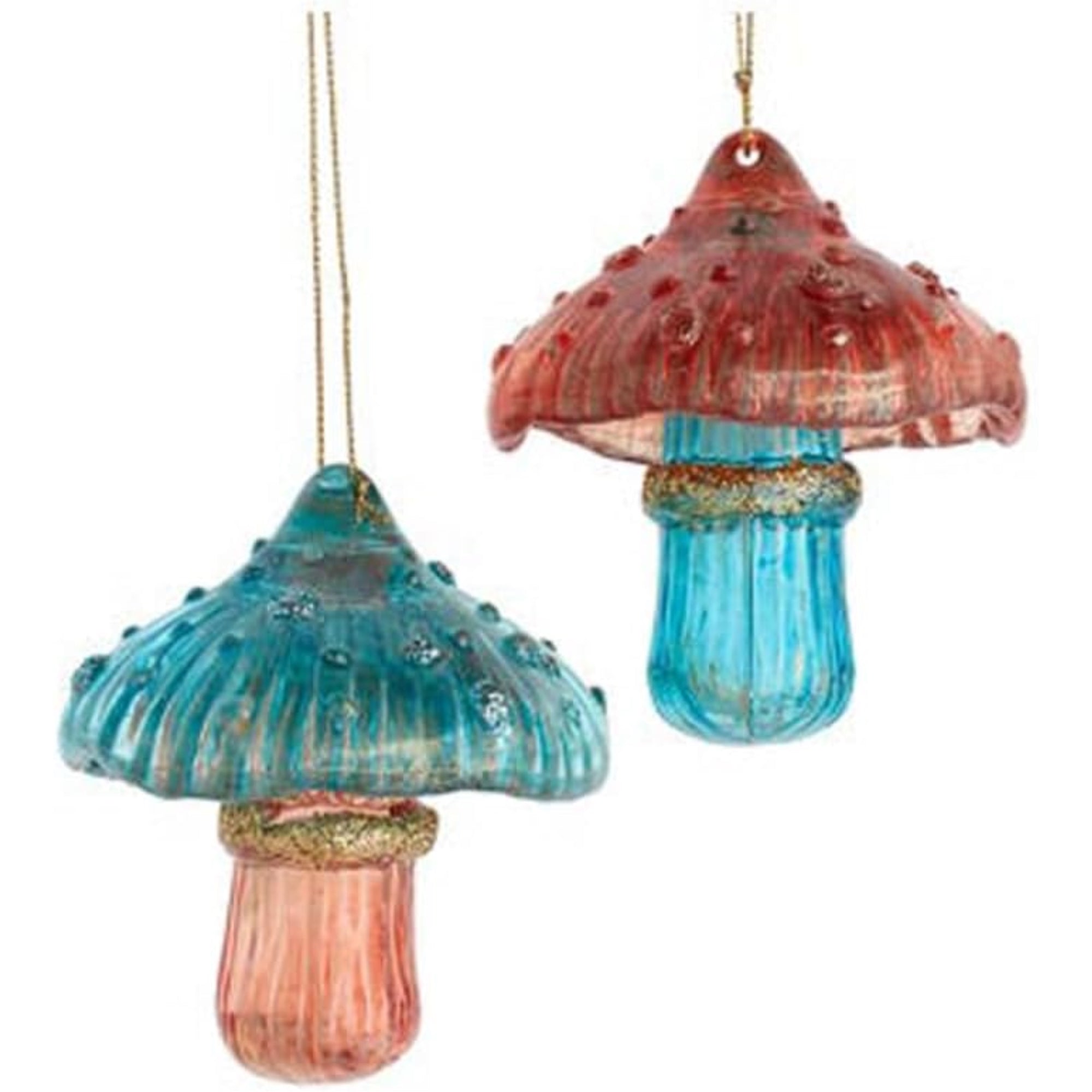 Kurt Adler Plastic Ornaments for Christmas Tree, Teal & Desert Rose Mushrooms, Assorted (Pack of 2)