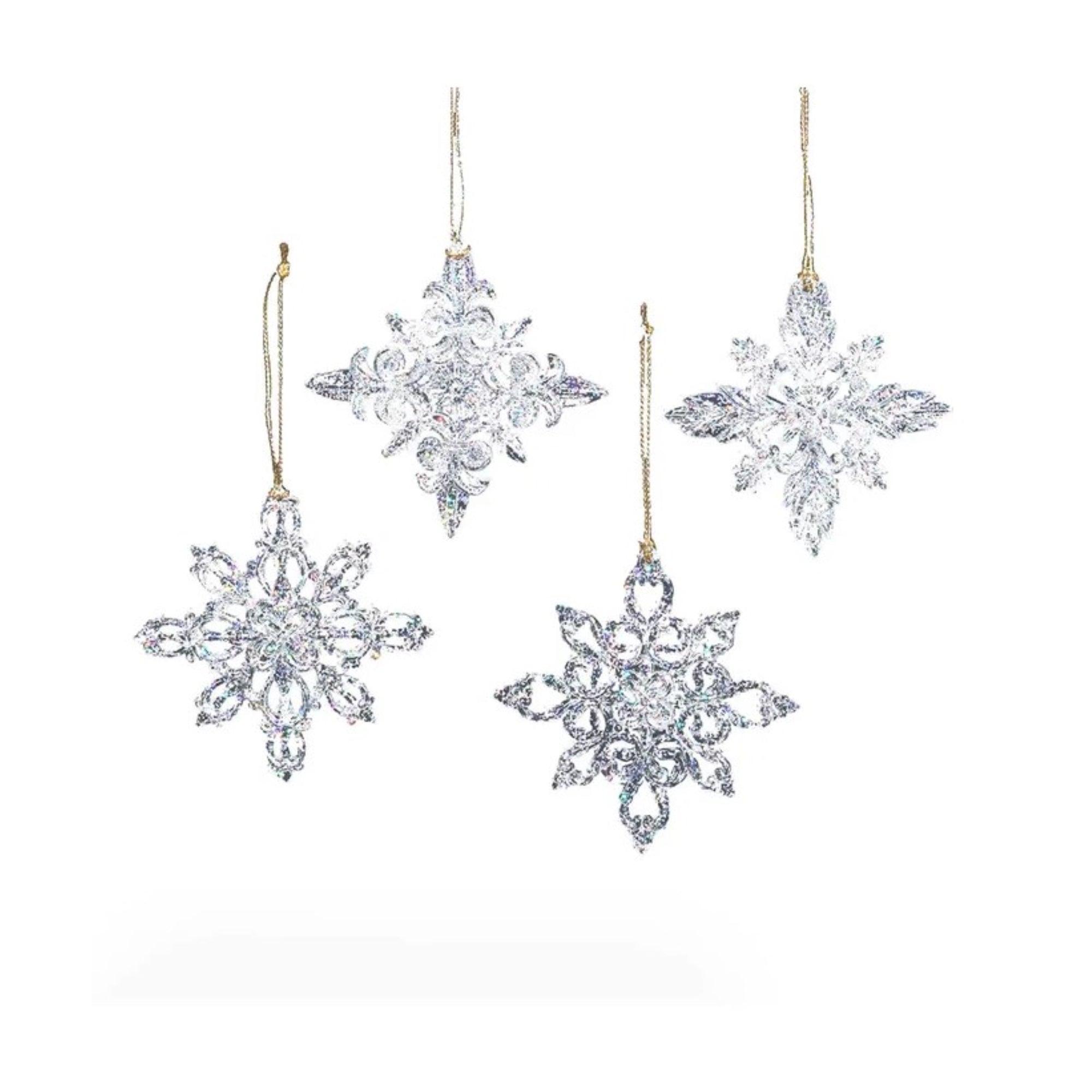 Kurt Adler Acrylic Ornaments for Christmas Tree, Silver Snowflakes, Assorted (Pack of 4)