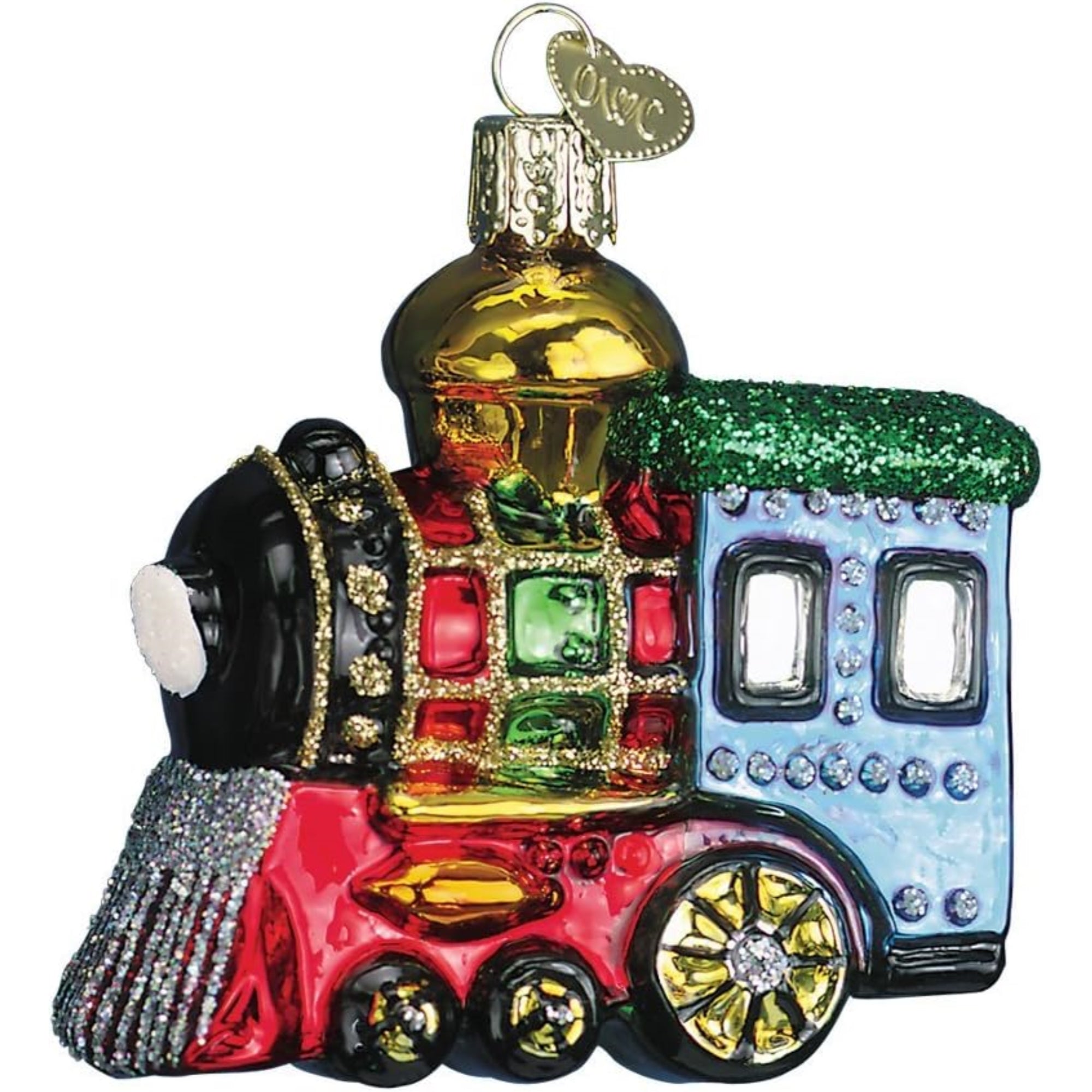 Old World Christmas Blown Glass Ornament for Christmas Tree, Small Locomotive (with OWC Gift Box)