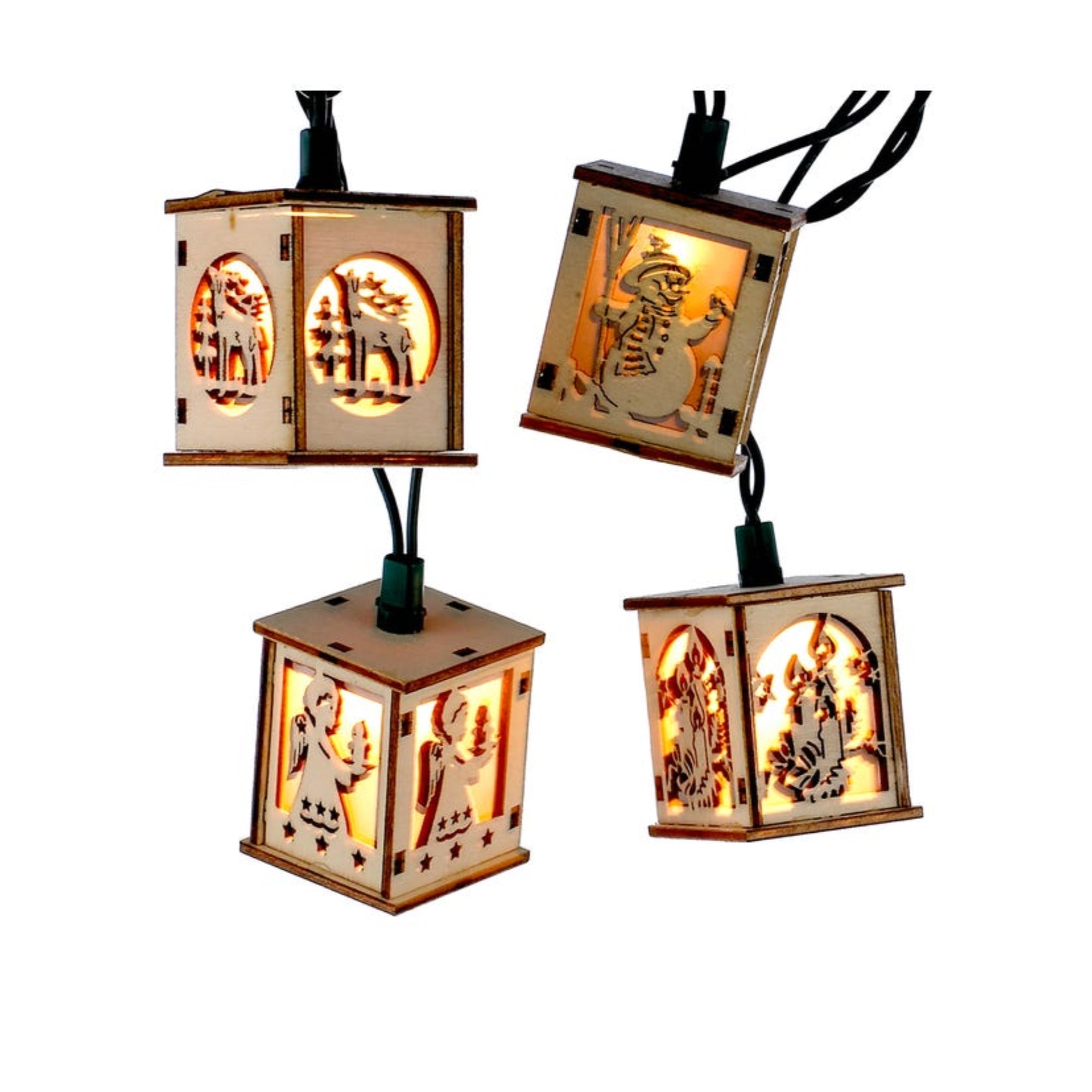 Kurt Adler Indoor/Outdoor Rustic Wooden Lantern Light Set, 10 UL-Listed Incandescent Lights, 9'