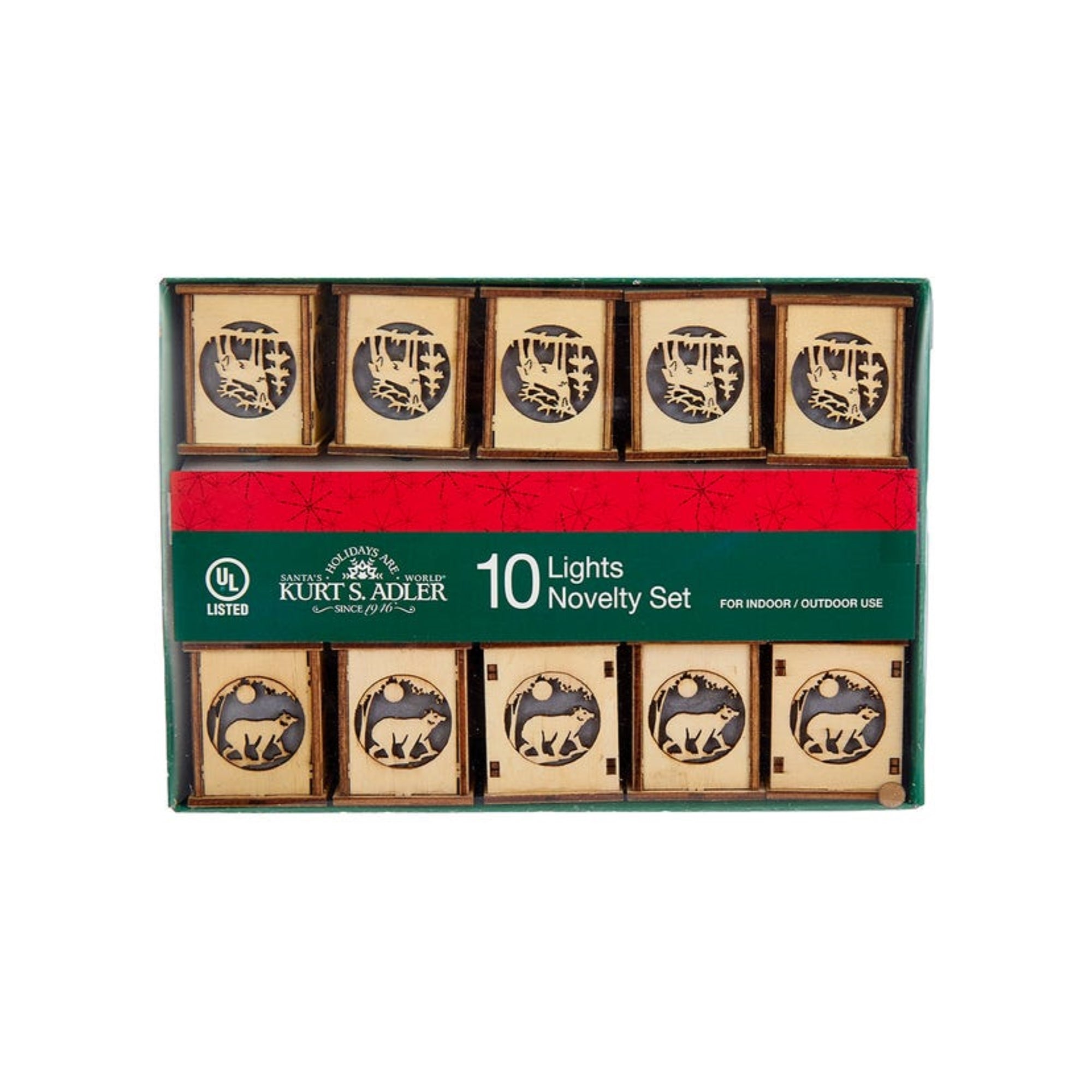 Kurt Adler Indoor/Outdoor Rustic Wooden Lantern Light Set, 10 UL-Listed Incandescent Lights, 9'