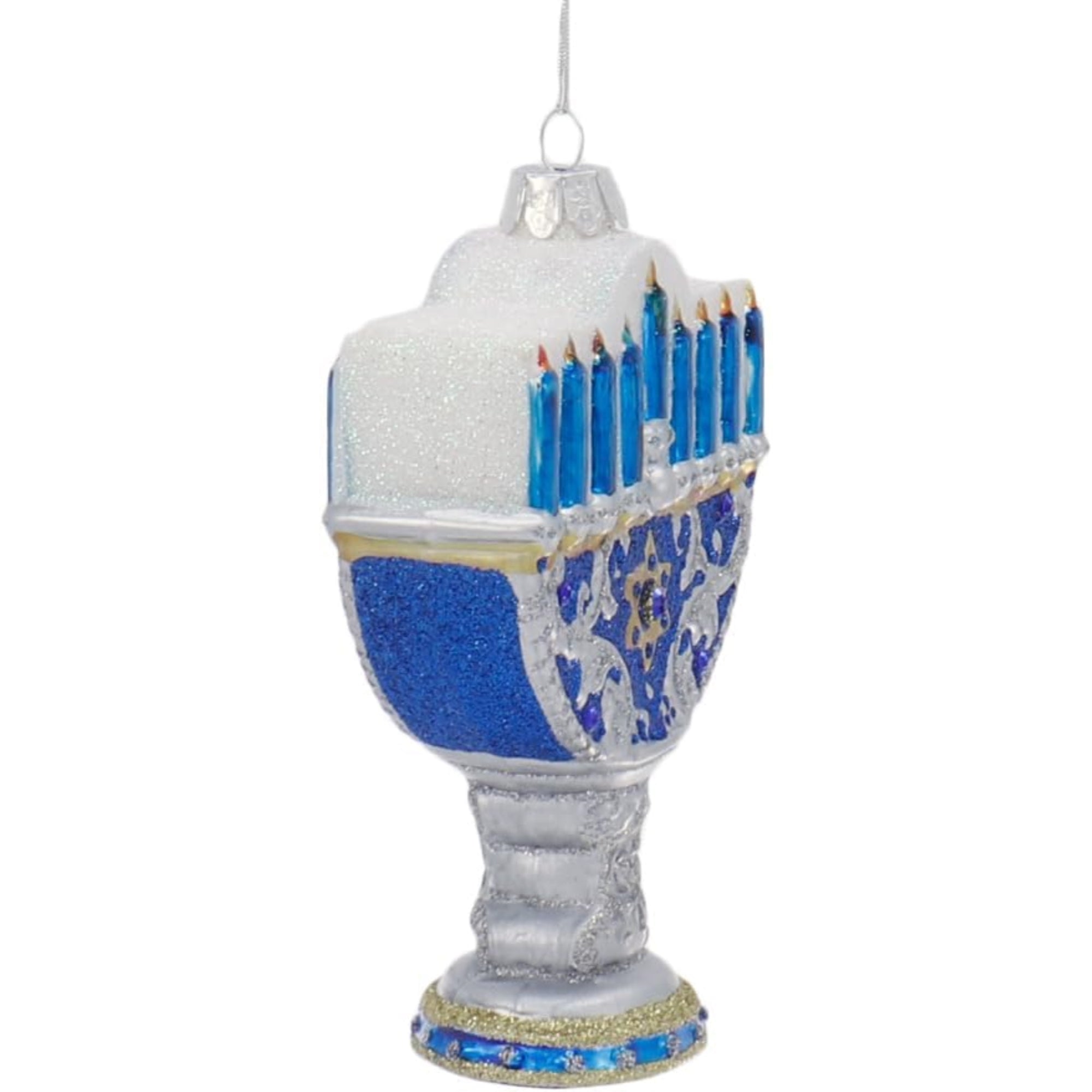 Kurt Adler Noble Gems Glass Ornament for Christmas Tree, Happy Hanukkah Lights