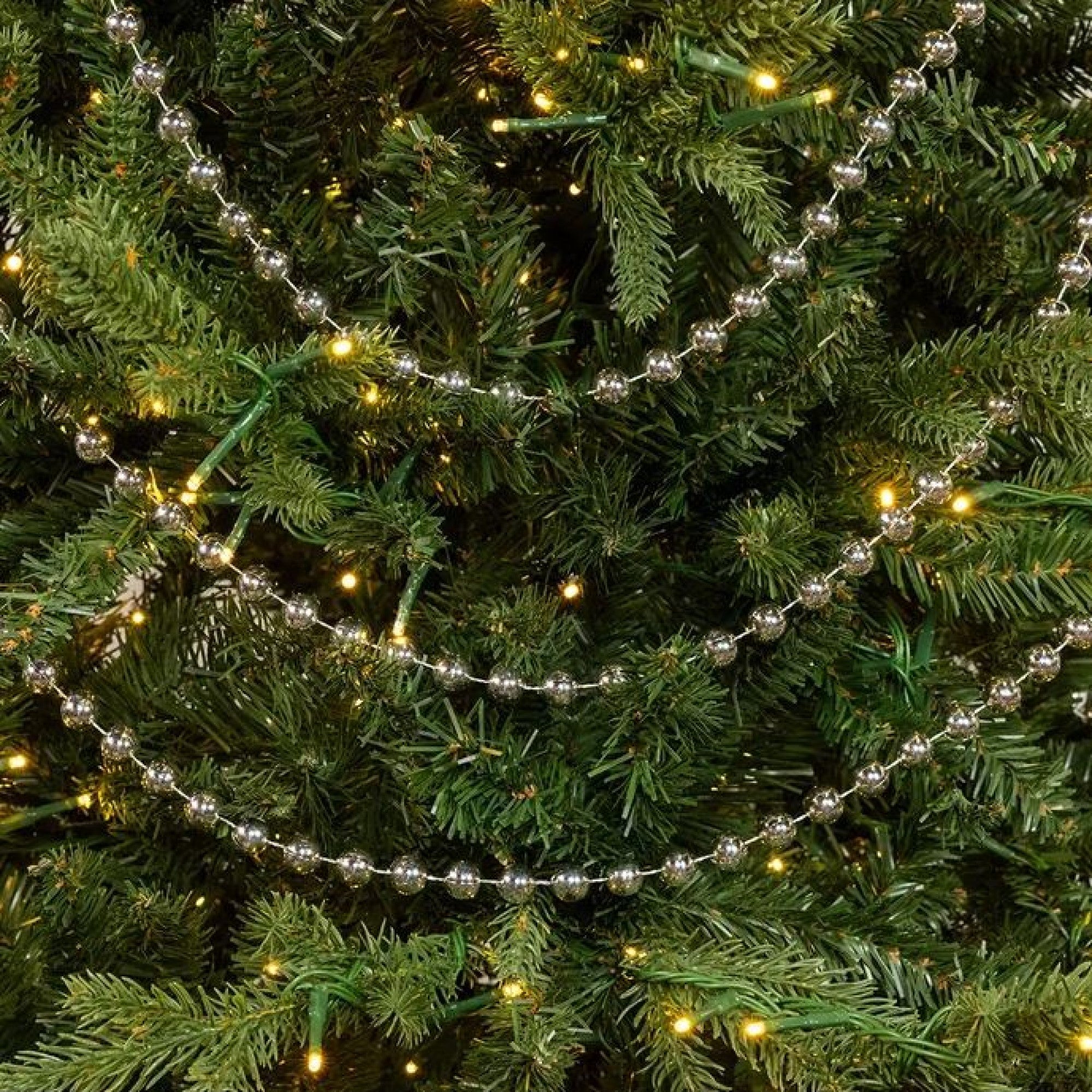 Kurt Adler Christmas Decoration, Plastic Round Beaded Garland, Silver, 15’