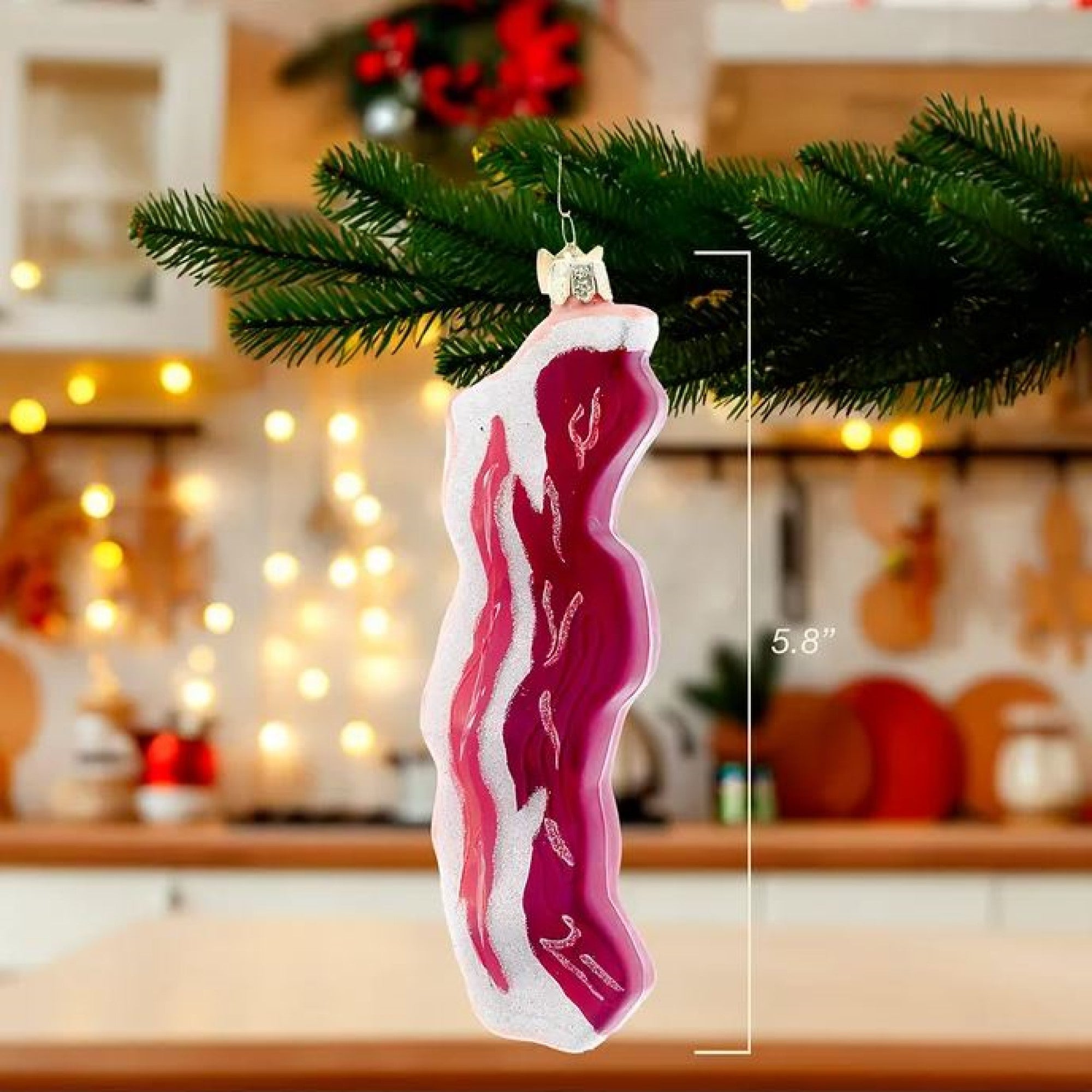 Kurt Adler Noble Gems Glass Ornament for Christmas Tree, Bacon