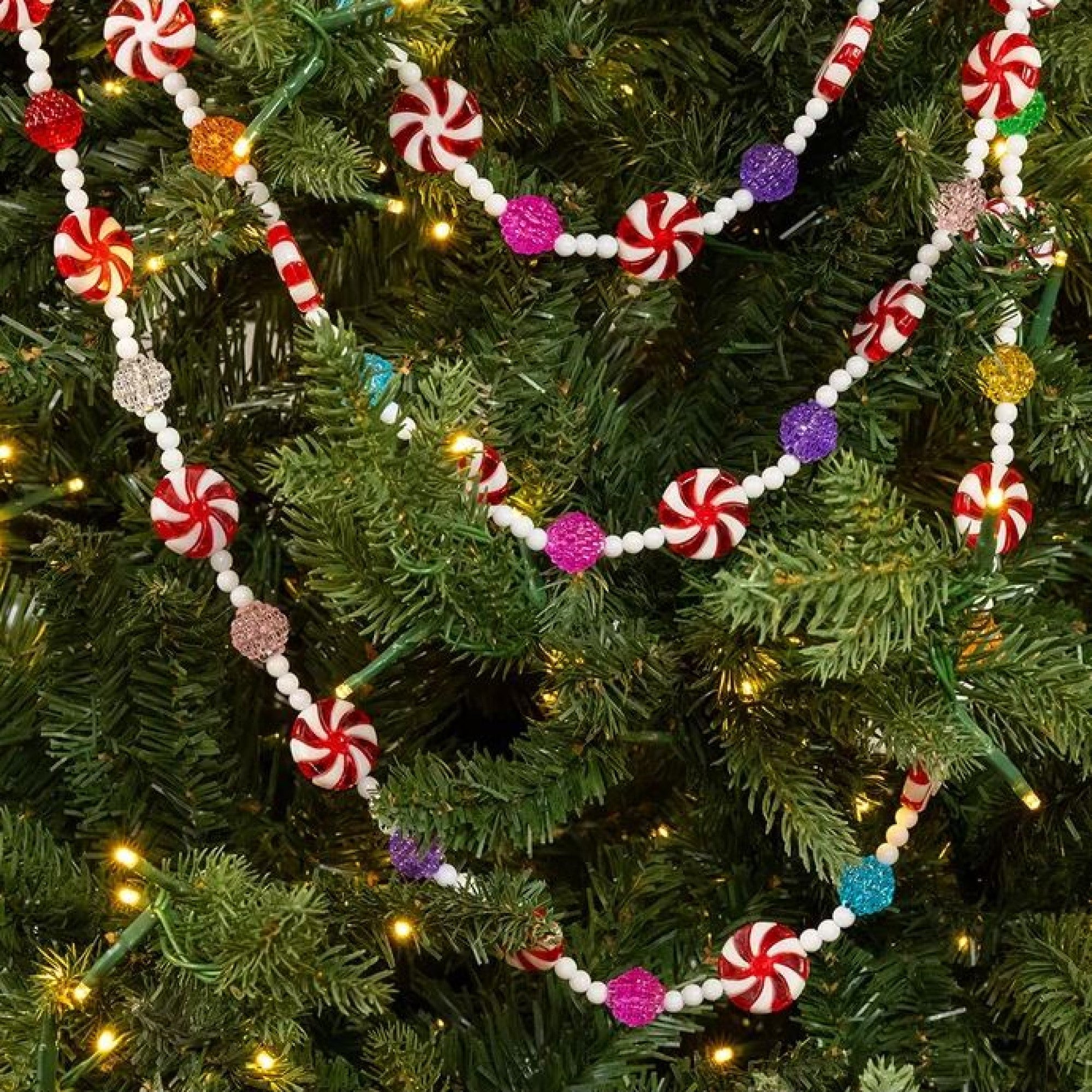 Kurt Adler Christmas Decorations Plastic Garland, Hard Candy with Peppermint Rounds, Multicolored, 9ft