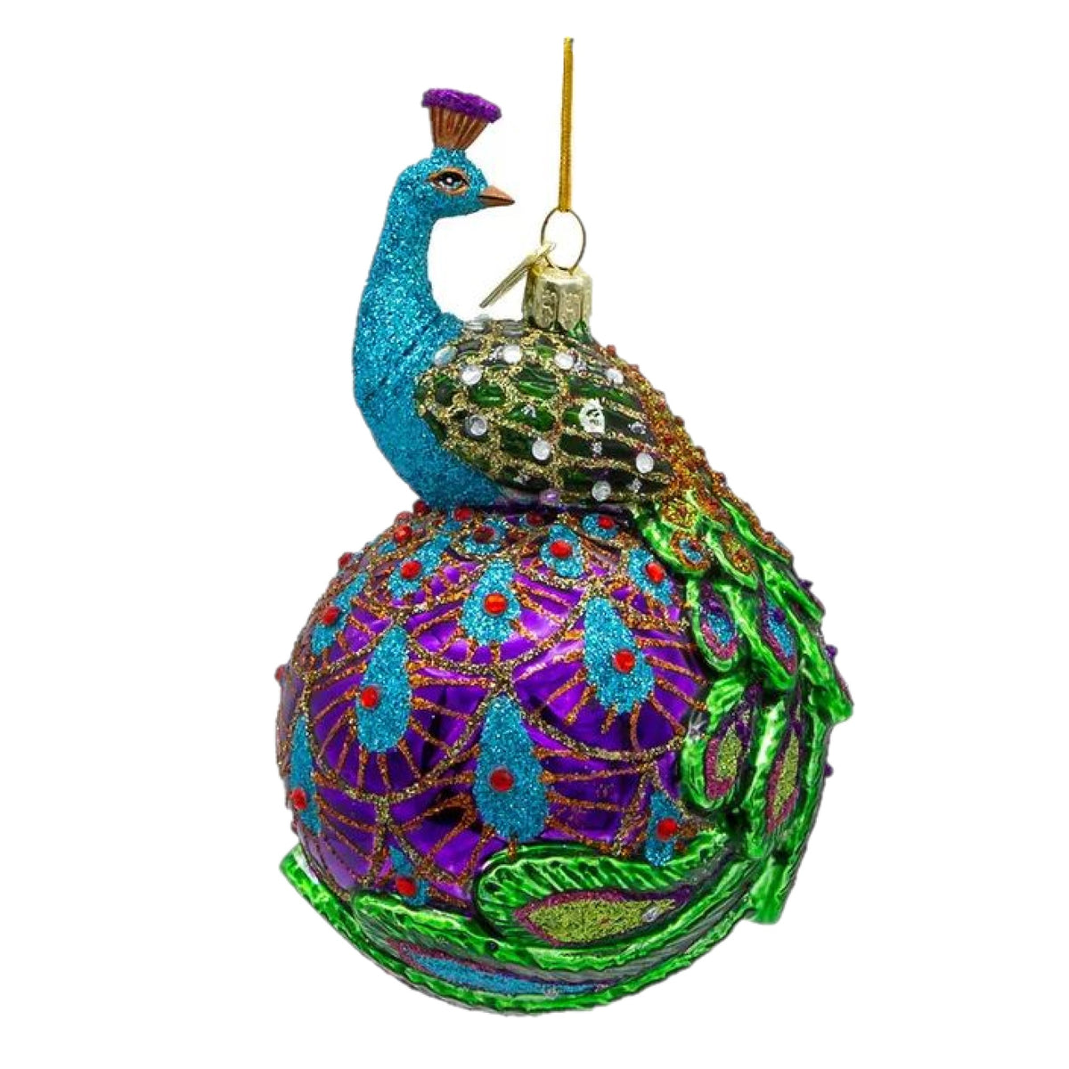 Kurt Adler Noble Gems Glass Ornament for Christmas Tree, Colorful Peacock