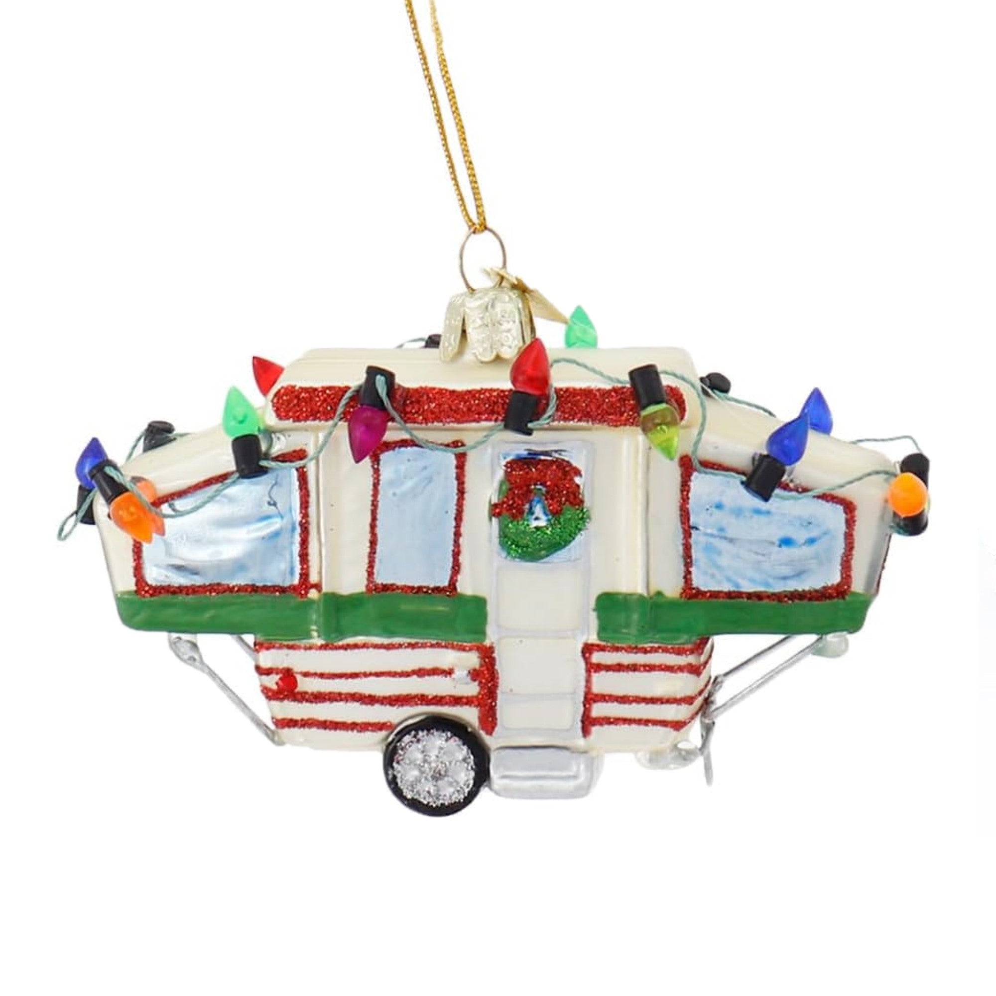 Kurt Adler Glass Ornament For Christmas Tree, Noble Gems Pop-Up Camper