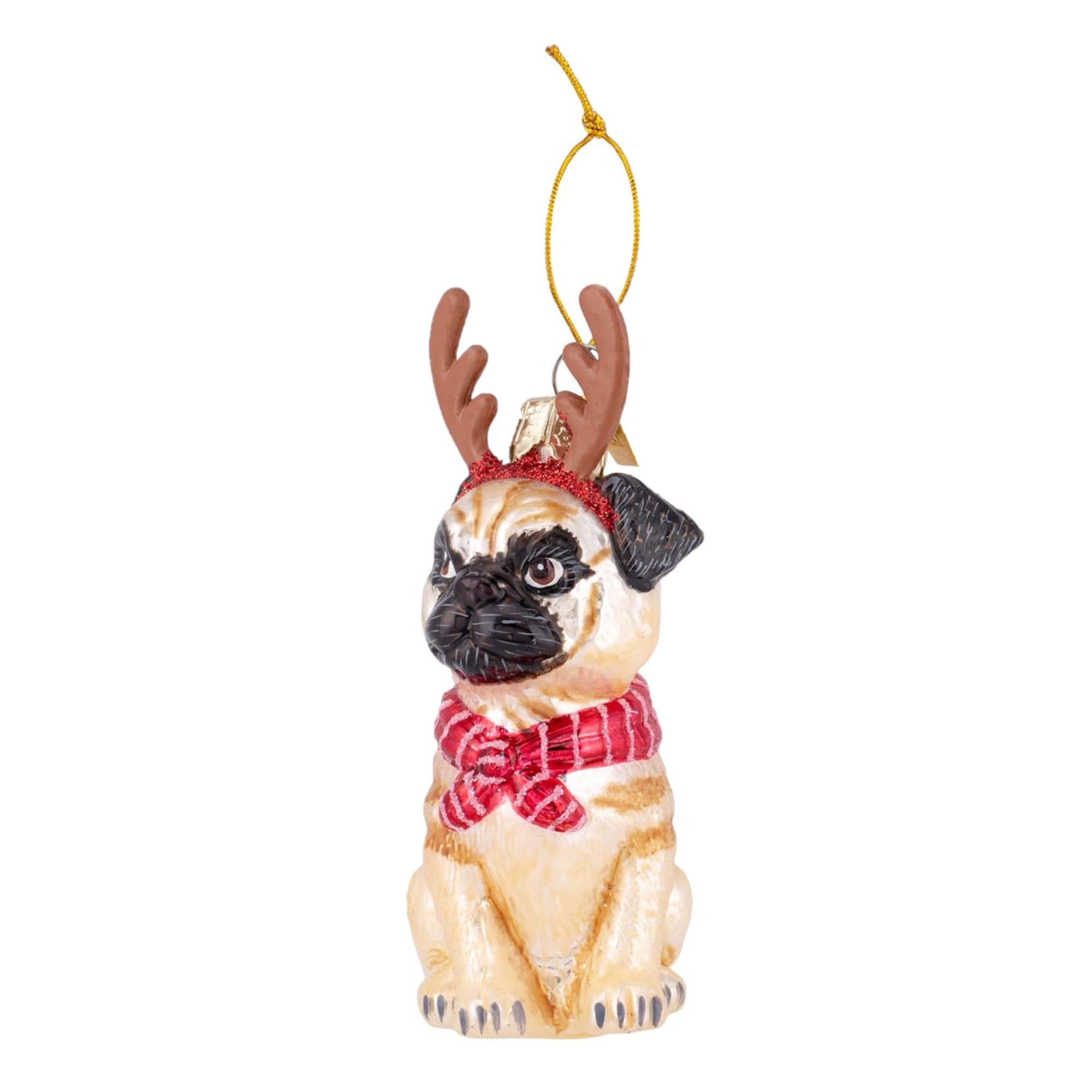 Kurt Adler Noble Gems Glass Ornament for Christmas Tree, Pug with Antlers