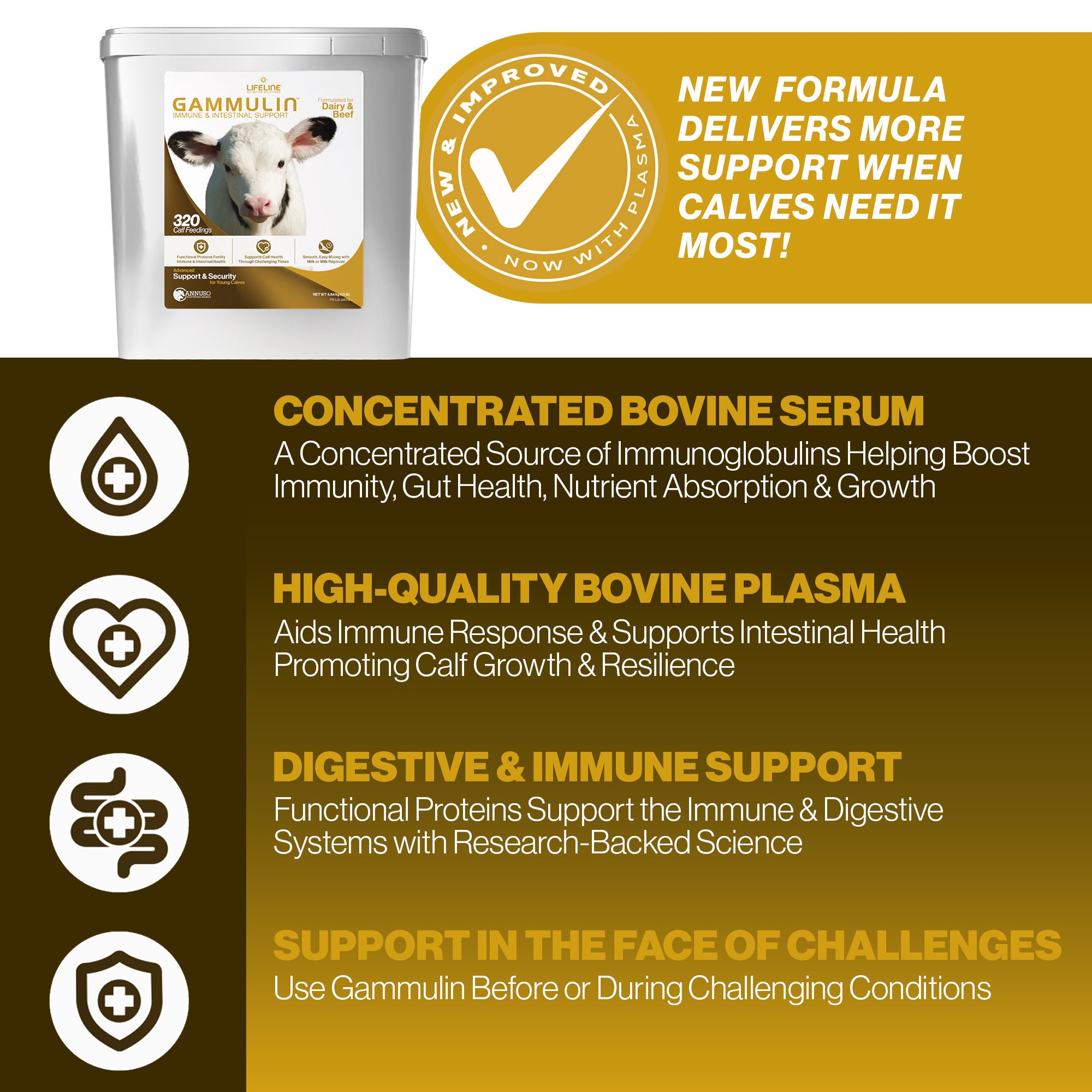 ANNUSO LIFELINE Gammulin Immune & Intestinal Support for Calves, 10lb Pail