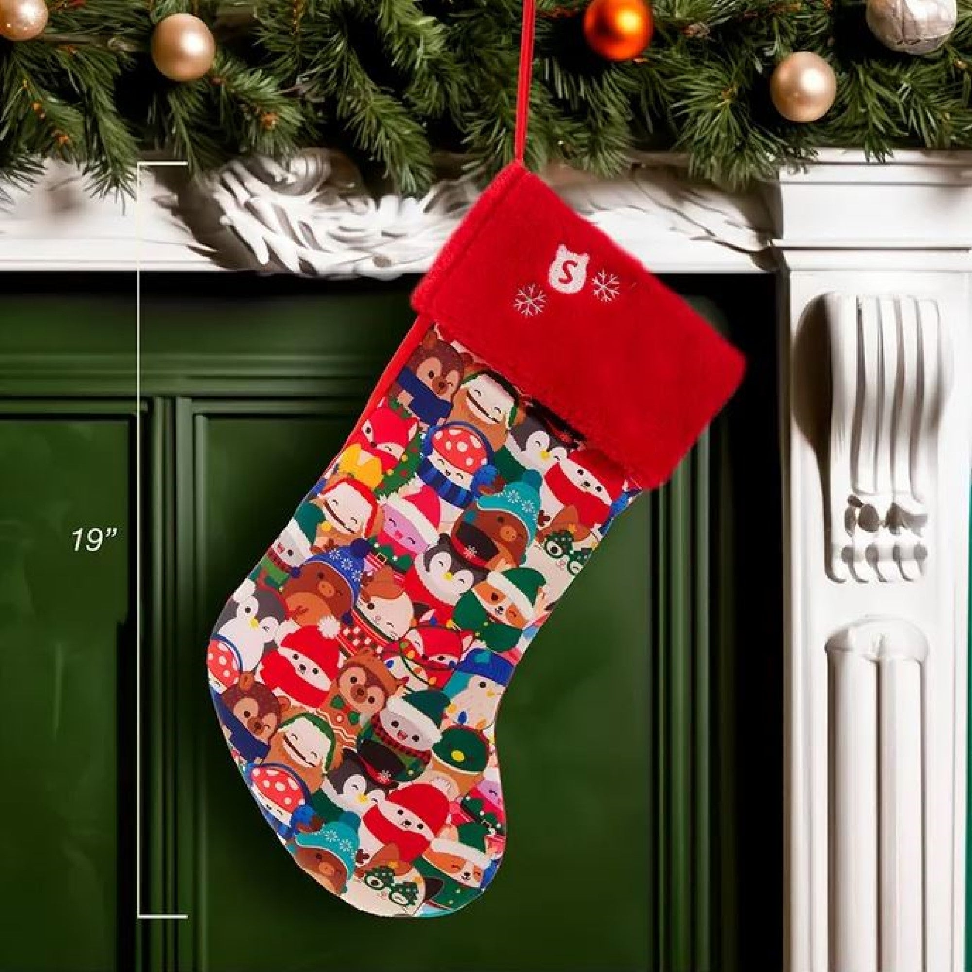 Kurt Adler Hanging Squishmallow Stocking with Red Plush Cuff, 19"