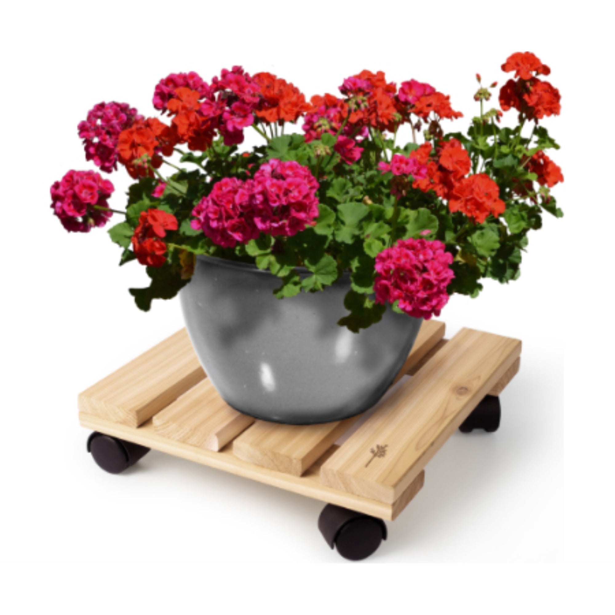 Plastec Indoor Cedar Wood Plant Caddy 12" Square Rolling Dolly with Wheels – Holds 200 lb – USA Made