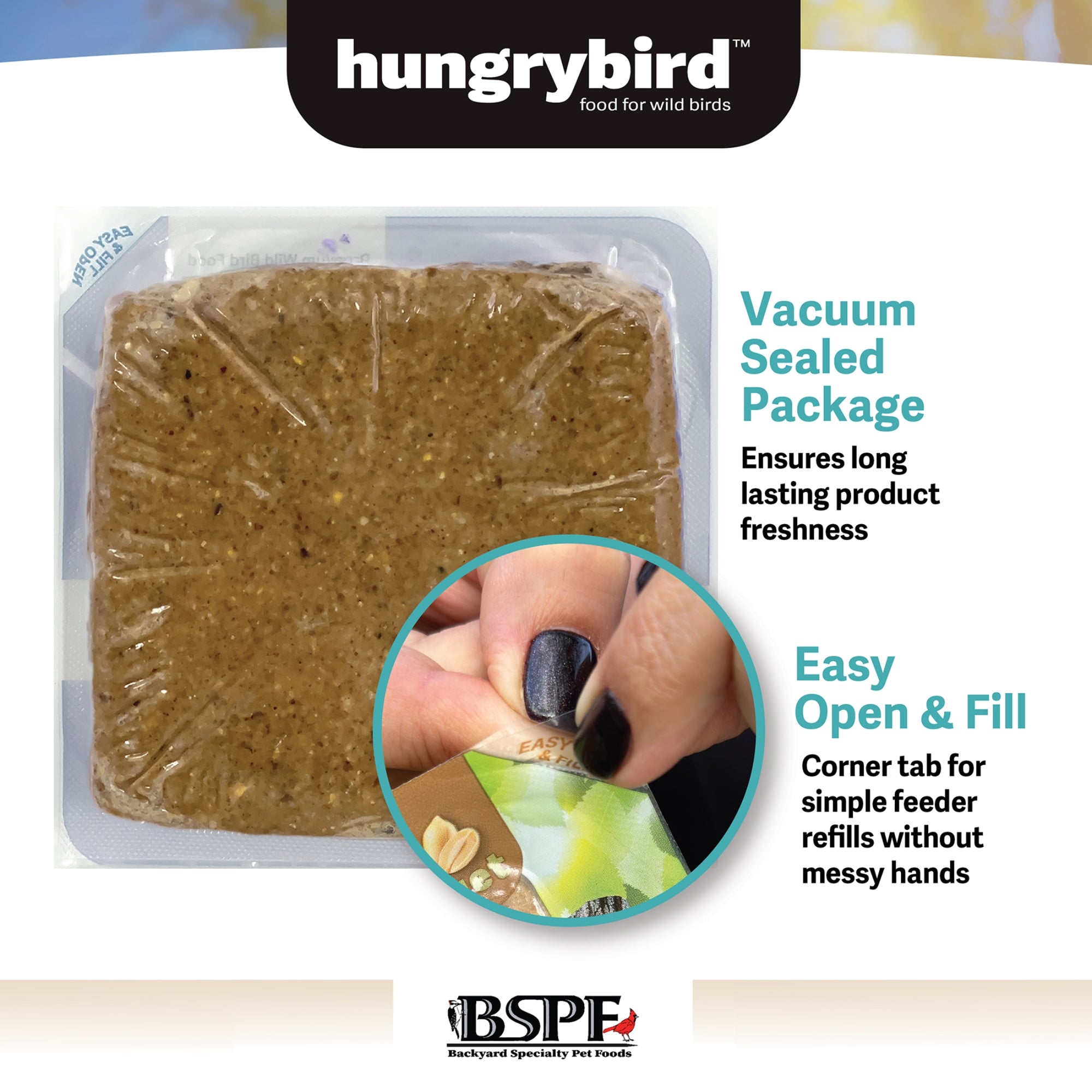 Hungrybird Energy+ No-Melt, High-Protein Suet Cake with Peanut Butter Filling for Outside Wild Bird Feeders