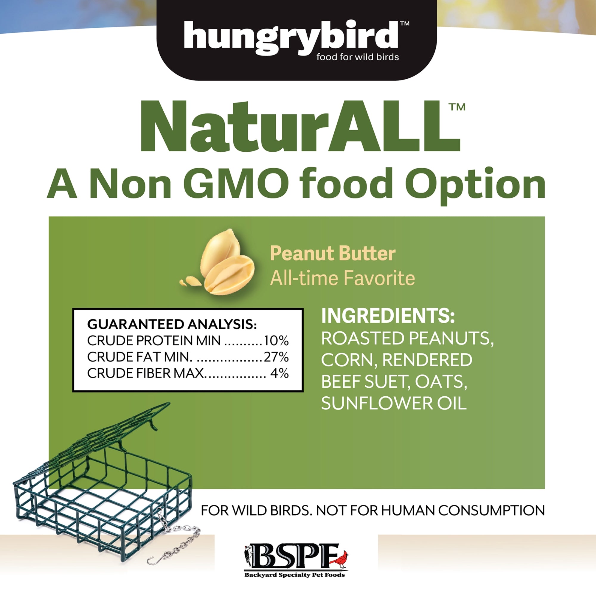 Hungrybird NaturAll Non-GMO, High-Protein Peanut Butter Suet Cake for Outside Wild Bird Feeders
