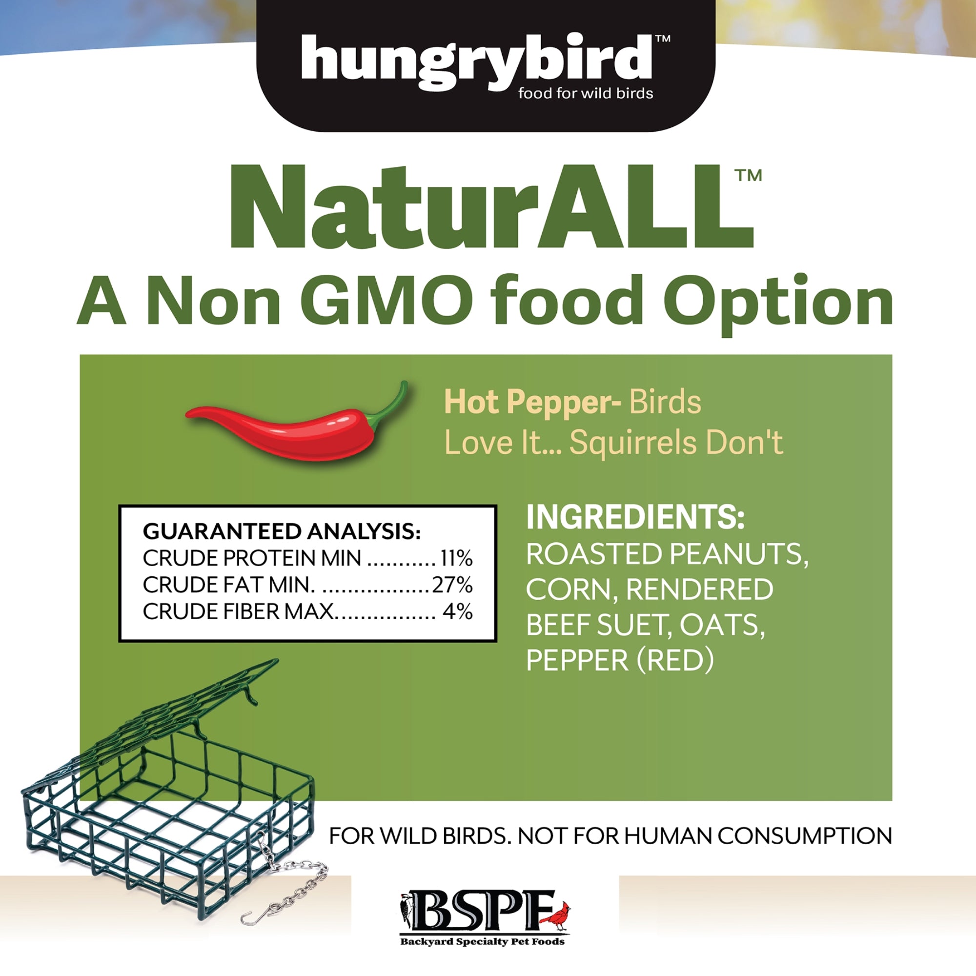 Hungrybird NaturAll Non-GMO, High-Protein Hot Pepper Suet Cake for Ouside Wild Bird Feeders