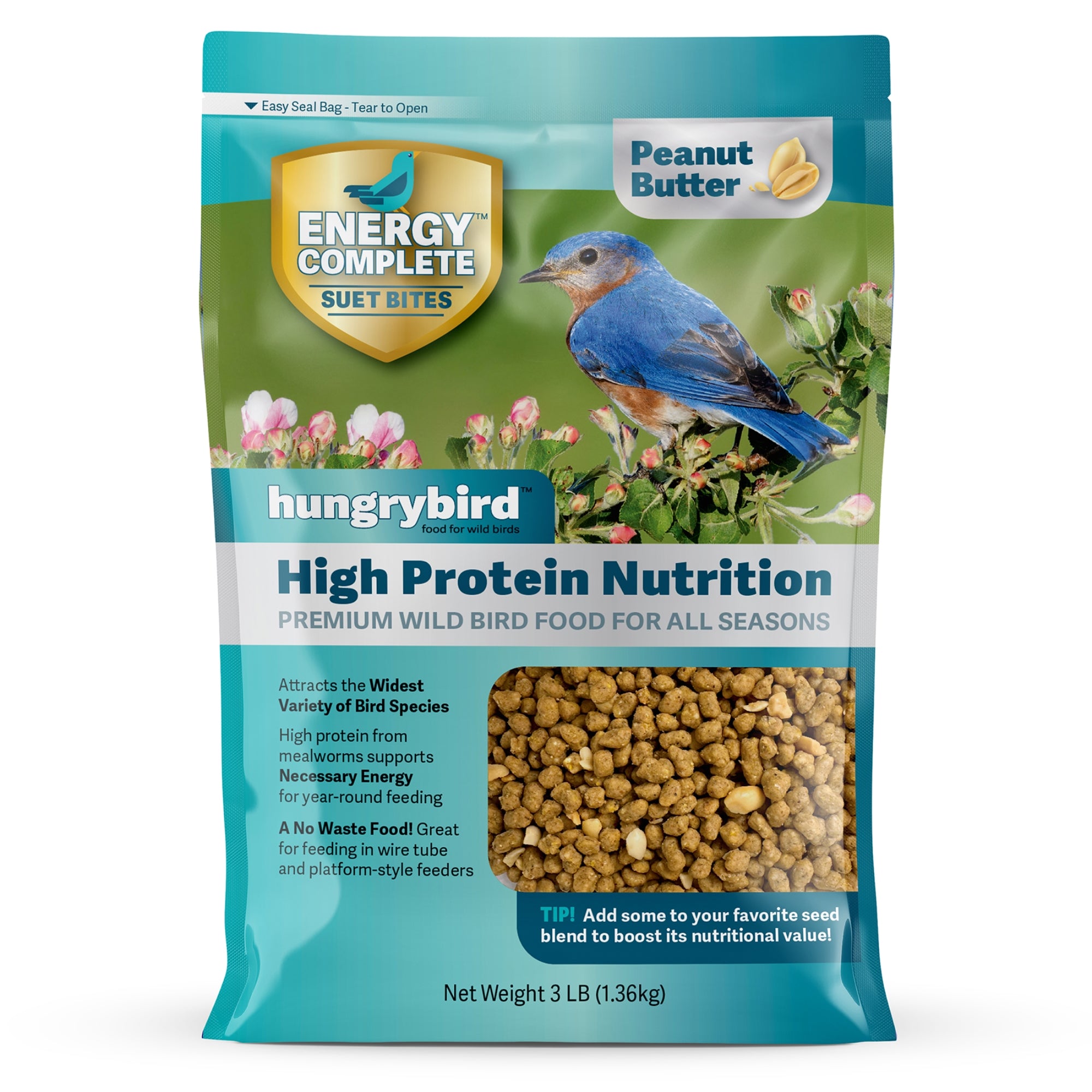 Hungrybird Energy Complete, 3lb - High-Protein Peanut Butter Suet Bites for Outside Wild Birds