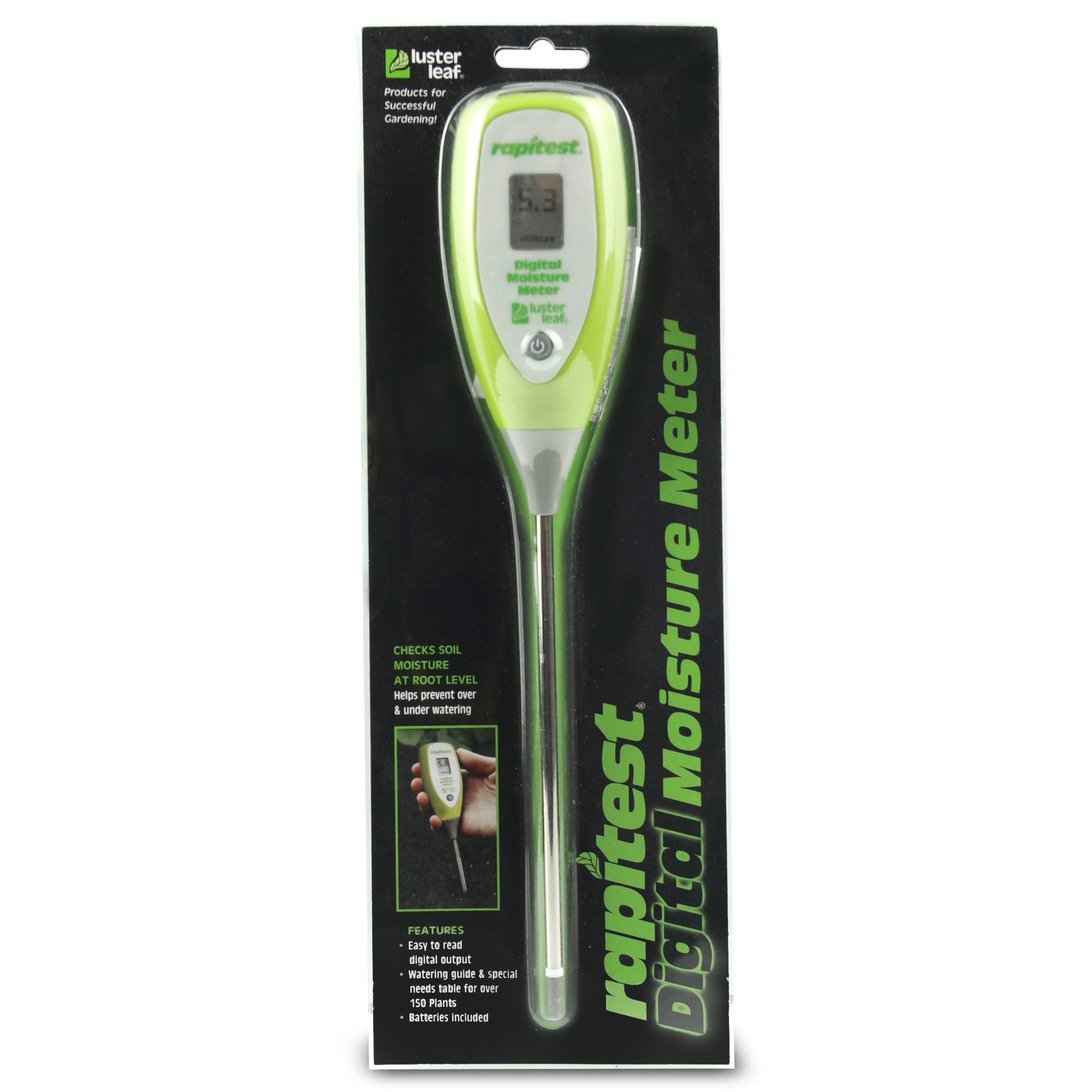 Luster Leaf Rapitest Battery Operated Easy Read Digital Moisture Meter - Checks Soil at Root Level, Results from 0 - 9.9
