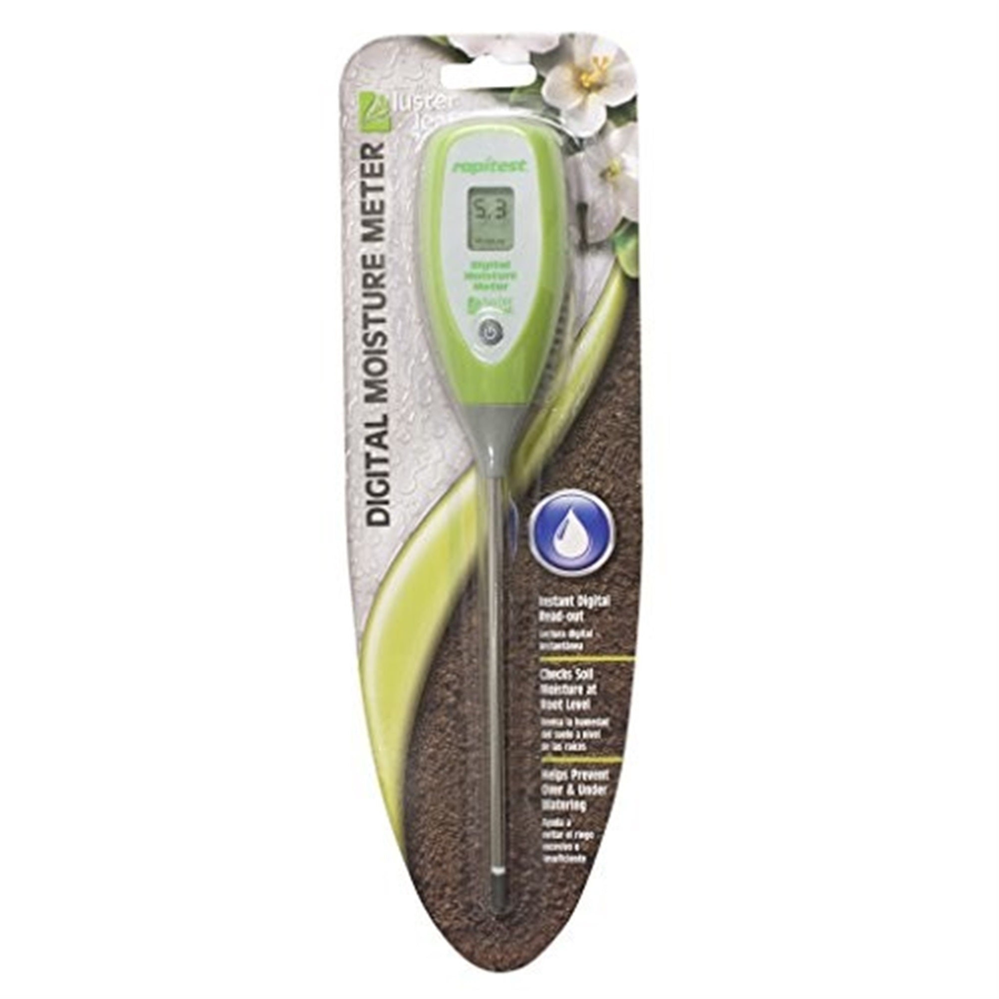 Luster Leaf Rapitest Battery Operated Easy Read Digital Moisture Meter - Checks Soil at Root Level, Results from 0 - 9.9